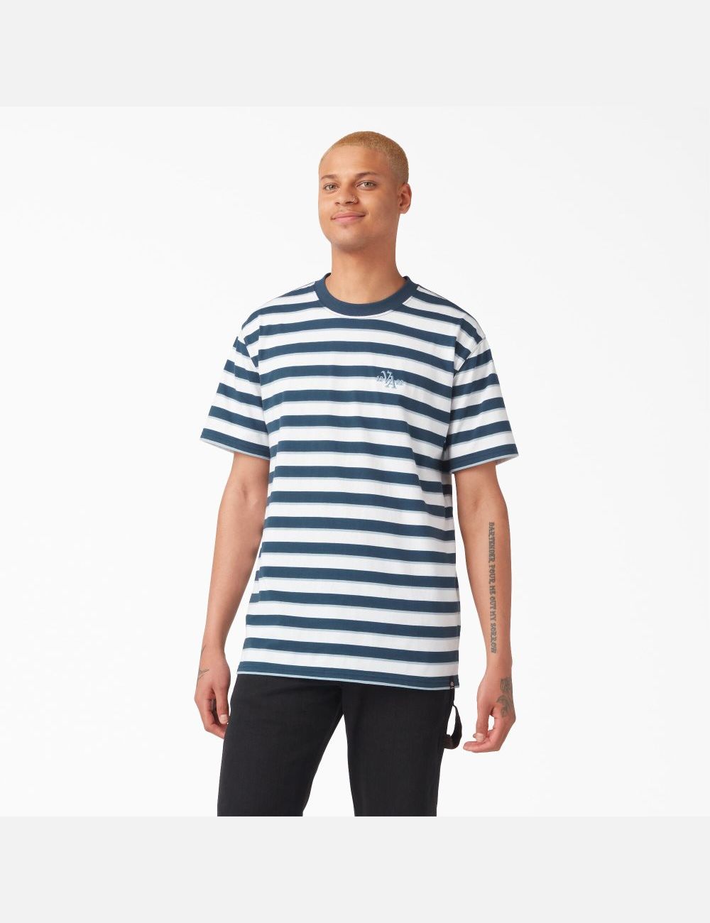 Airforce Blue Stripe Dickies Vincent Alvarez Striped T-Shirts | 701QORILW