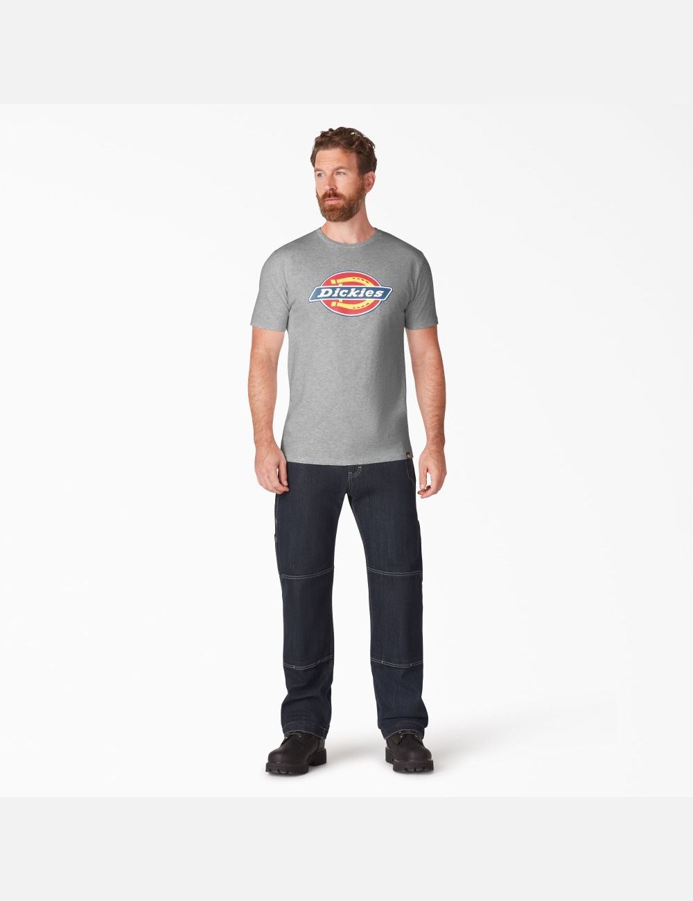 Ash Gray Dickies Logo Graphic T-Shirts | 598LETFCH