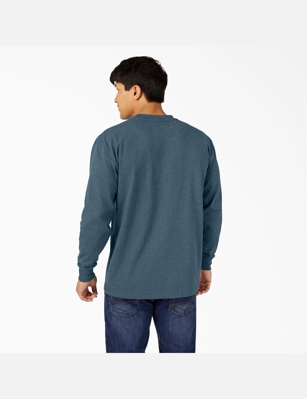 Baltic Blue Dickies Long Sleeve Heathered Heavyweight Crew Neck Shirts | 162JXVHWD