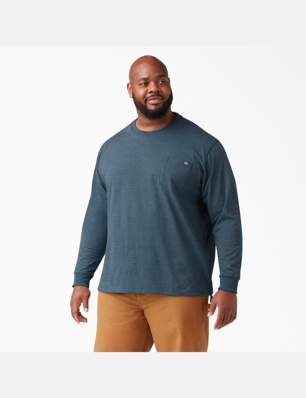 Baltic Blue Dickies Long Sleeve Heathered Heavyweight Crew Neck Shirts | 162JXVHWD