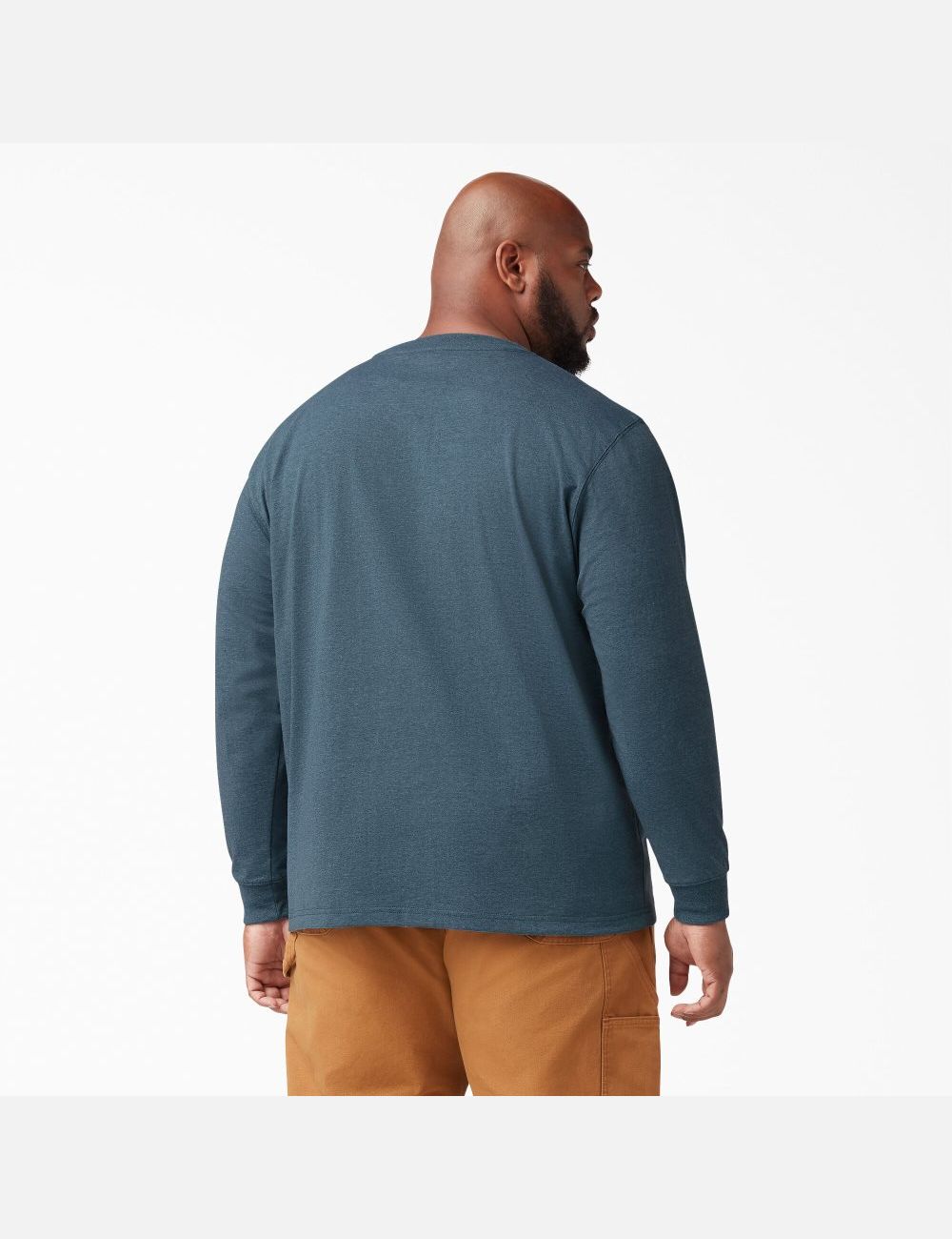 Baltic Blue Dickies Long Sleeve Heathered Heavyweight Crew Neck Shirts | 162JXVHWD