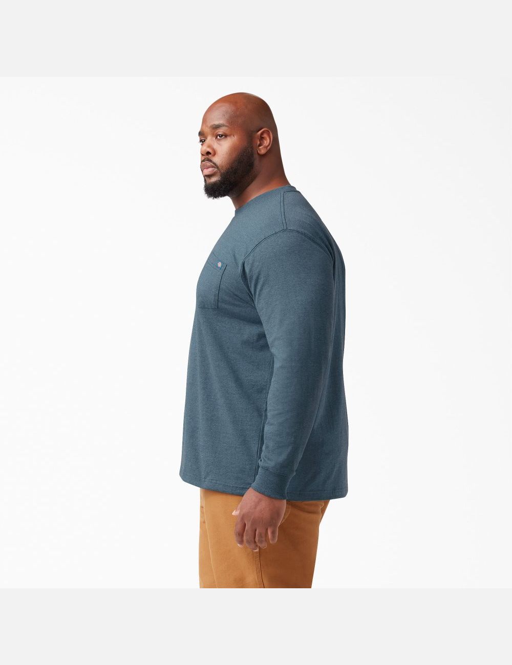 Baltic Blue Dickies Long Sleeve Heathered Heavyweight Crew Neck T-Shirts | 942ZGEWPT