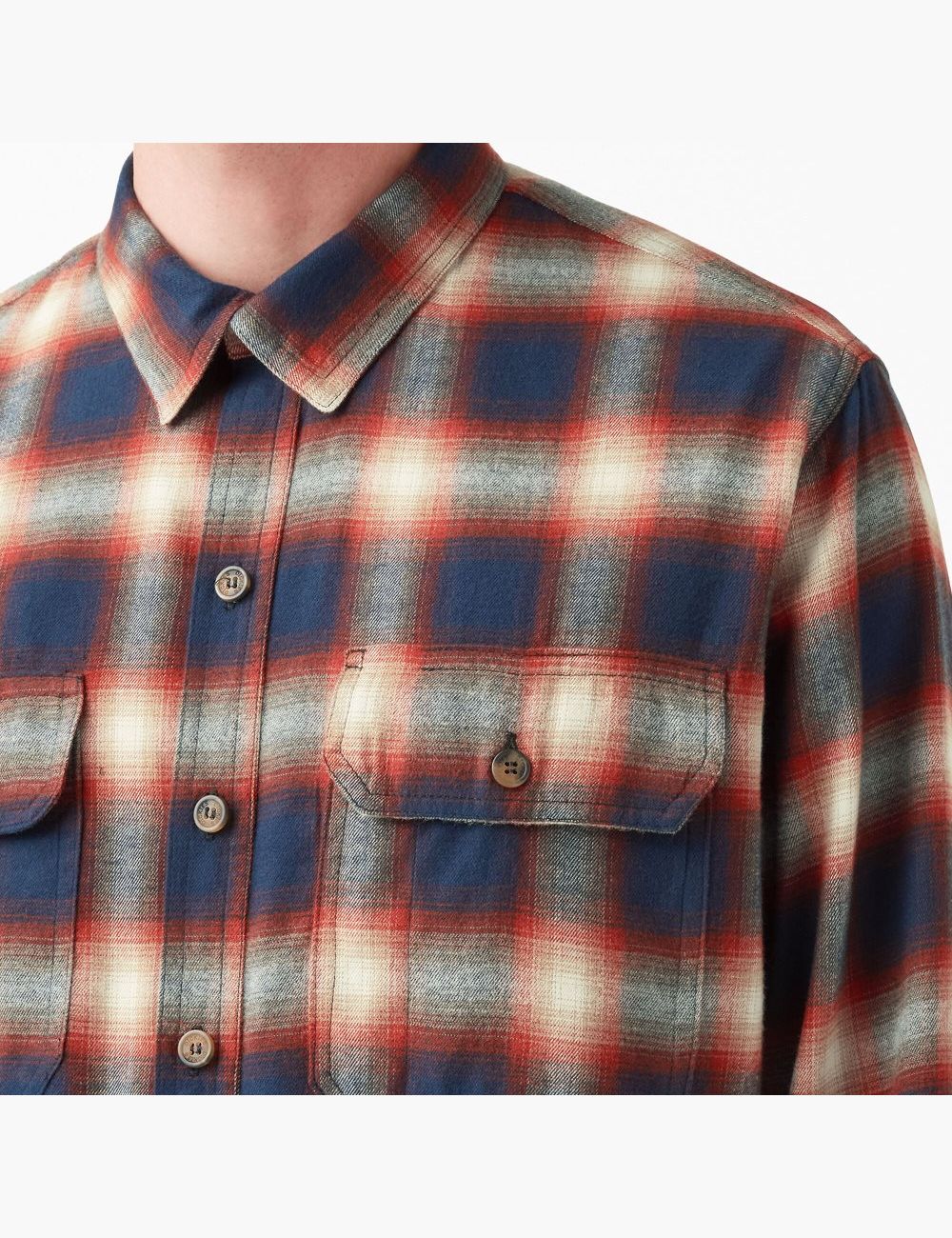 Barn Red Dark Navy Plaid Dickies 1922 Flannel Shirt Button Up | 023IQXHDG