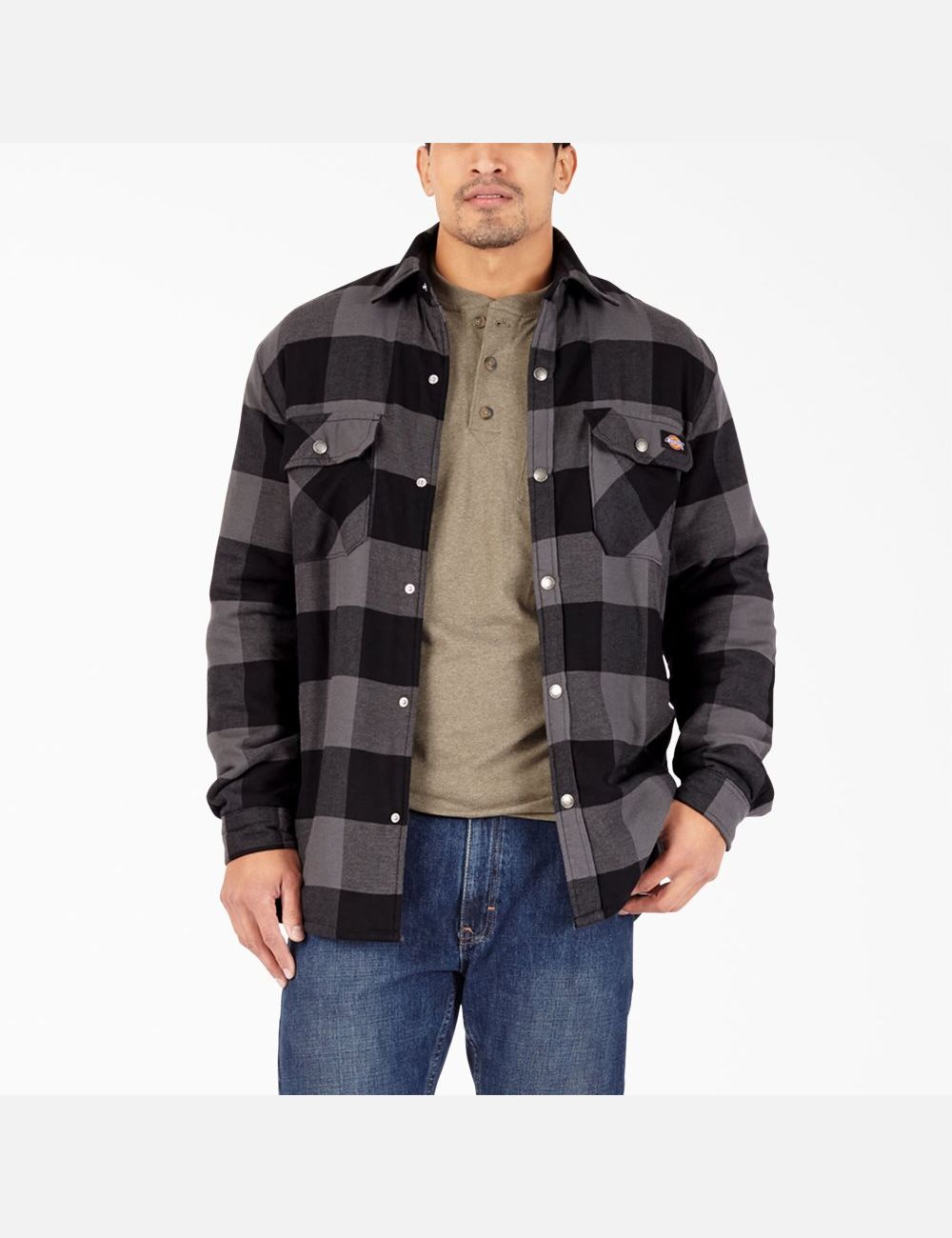 Black Dark Slate Buffalo Plaid Dickies Hydroshield Flannel High Pile Fleece Shirt Jackets | 415BWKGMF