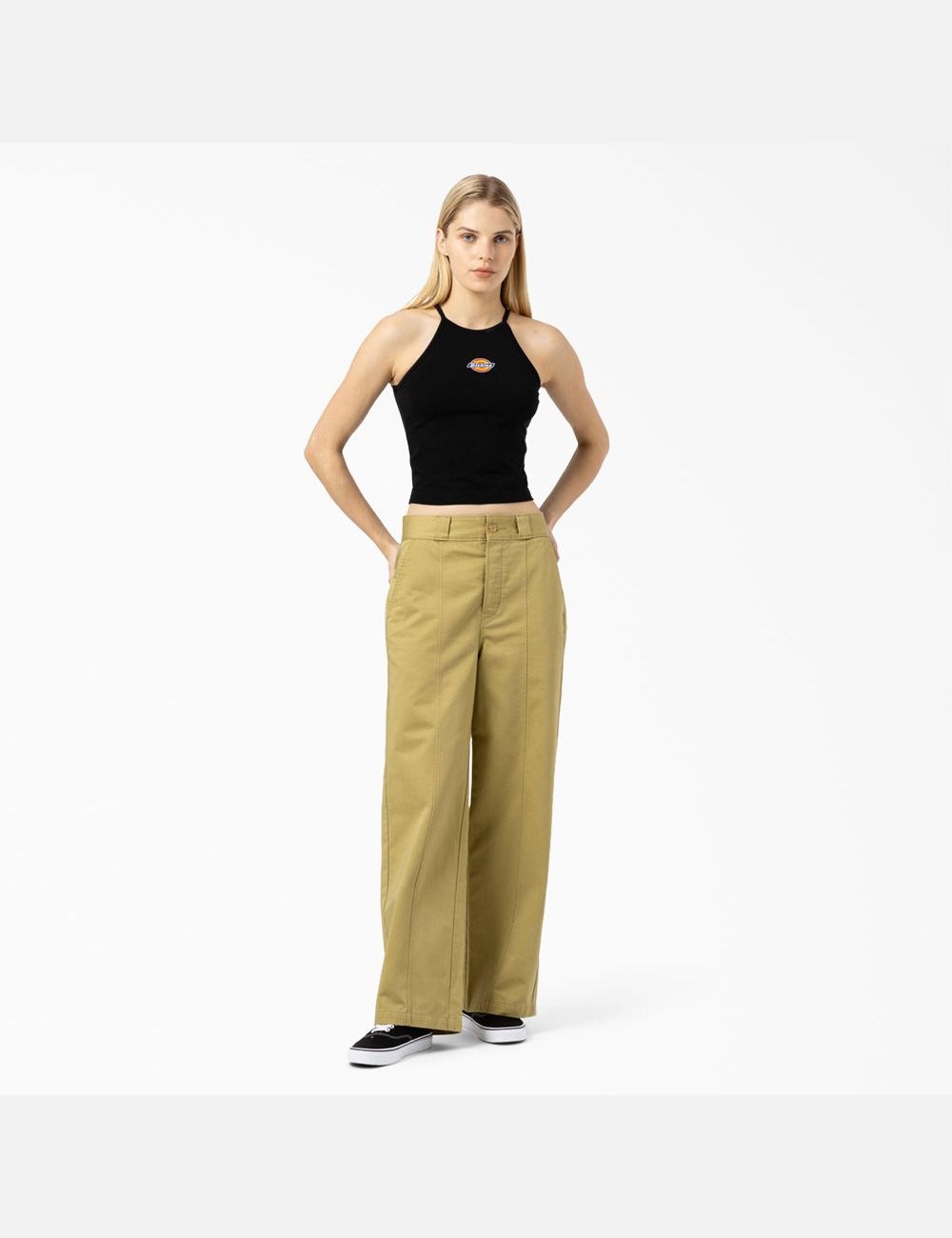 Black Dickies Chain Lake Cropped Tank Top | 563FEJAIG