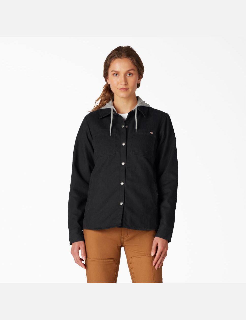 Black Dickies Duck Hooded Shirt Jackets | 941PGEDXH