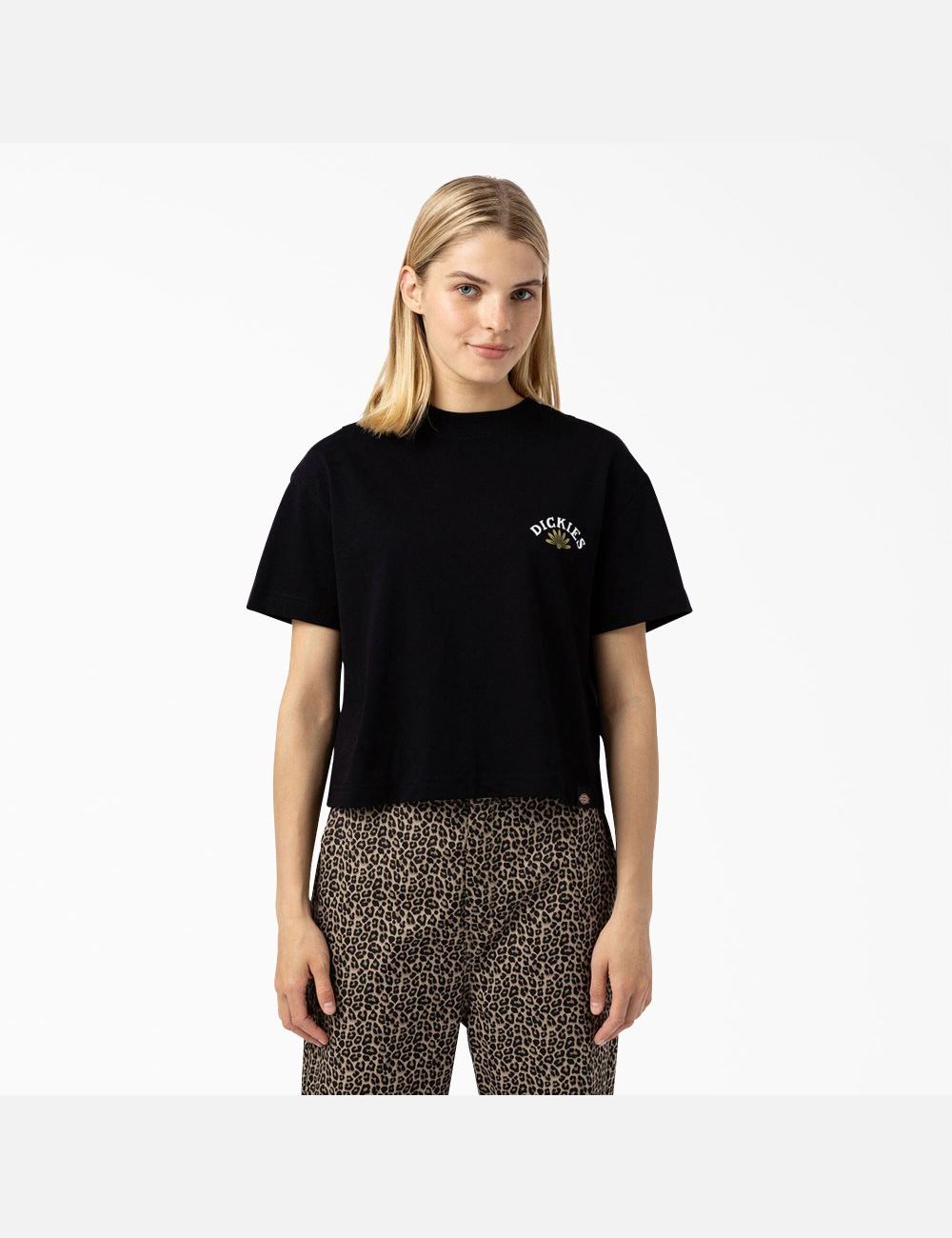 Black Dickies Fort Lewis Cropped Graphic T-Shirts | 602OTHULD