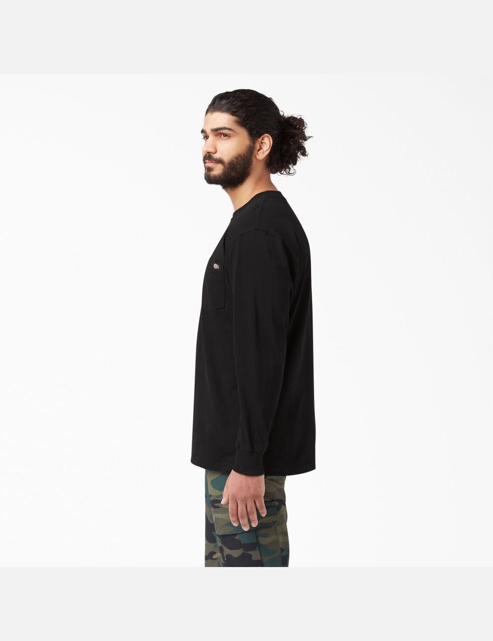 Black Dickies Heavyweight Crew Neck Long Sleeve T-Shirts | 237GUOXBZ