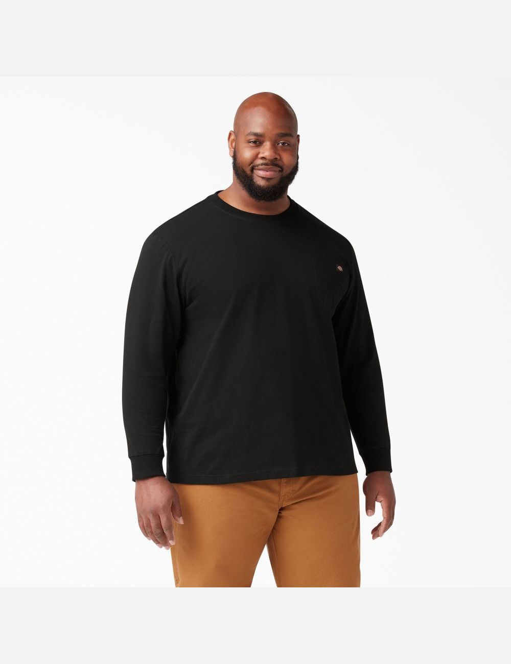 Black Dickies Heavyweight Crew Neck Long Sleeve T-Shirts | 237GUOXBZ