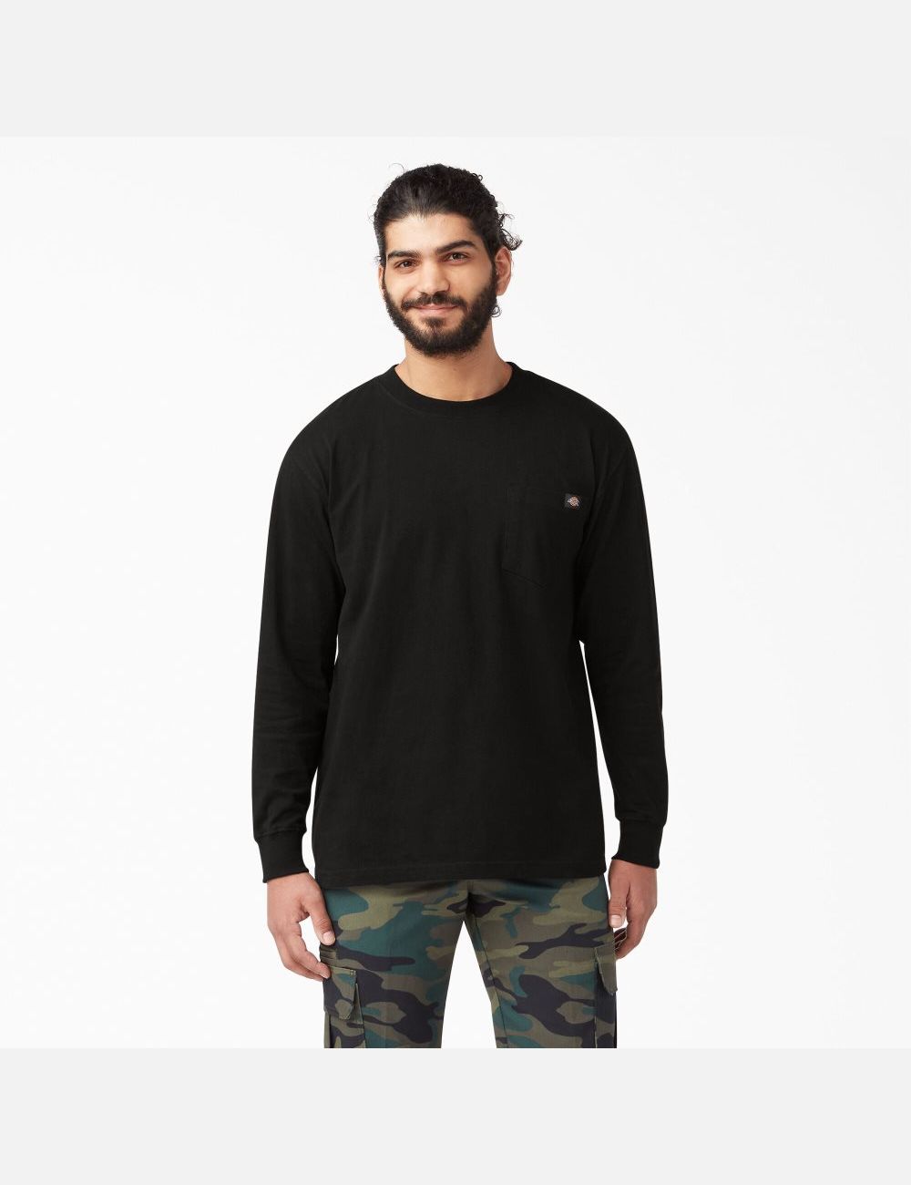 Black Dickies Heavyweight Crew Neck Long Sleeve T-Shirts | 237GUOXBZ