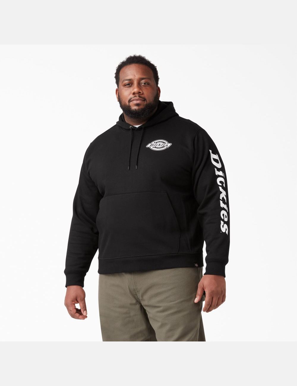 Black Dickies Logo Sleeve Fleece Hoodies | 672EWJIVZ