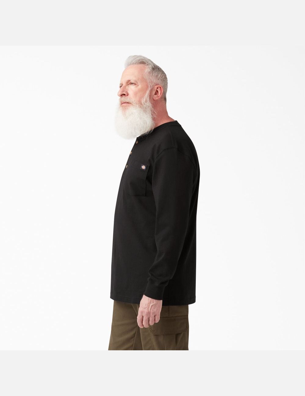 Black Dickies Long Sleeve Heavyweight Henley T-Shirts | 064JUIVXT