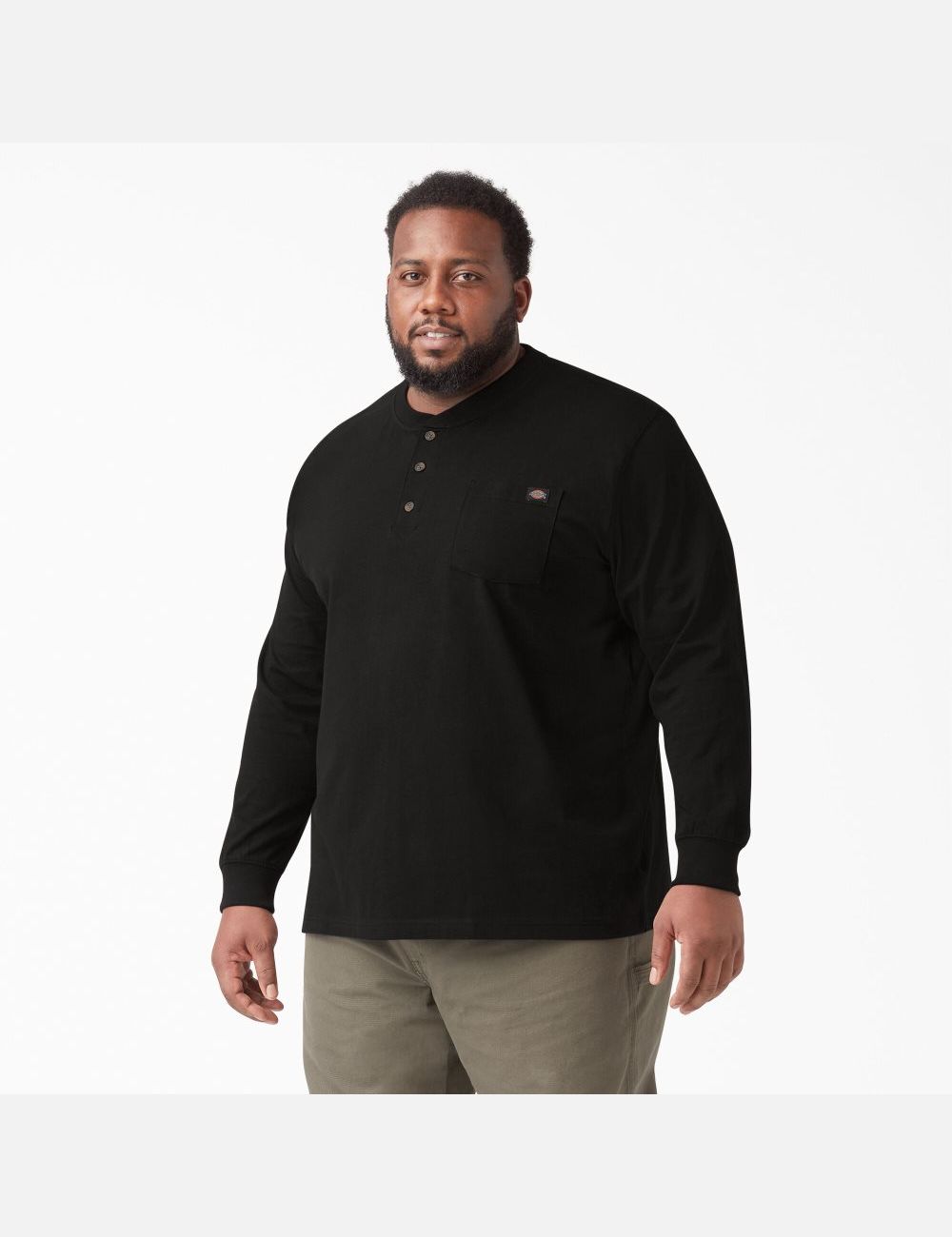 Black Dickies Long Sleeve Heavyweight Henley T-Shirts | 064JUIVXT