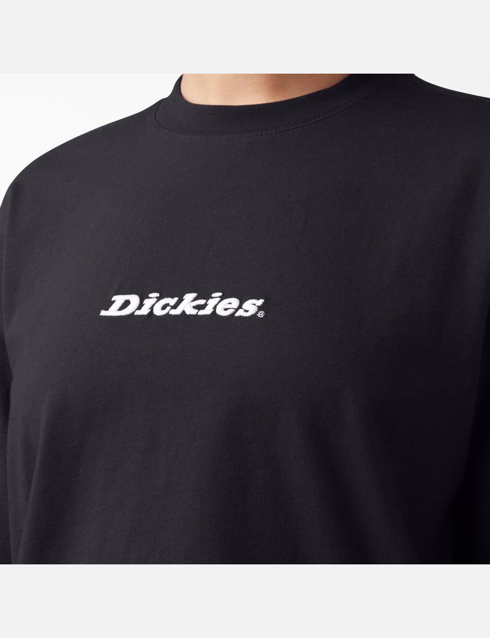 Black Dickies Long Sleeve Script Logo T-Shirt Cropped Tops | 153EWBYSD