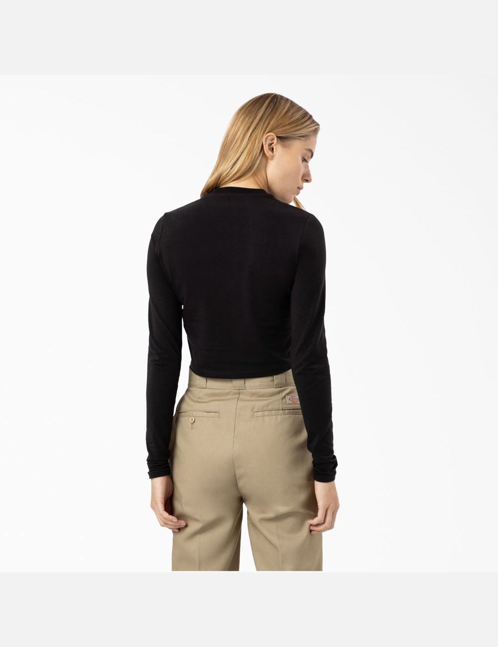 Black Dickies Maple Valley Long Sleeve T-Shirt Cropped Tops | 295KRWLJM