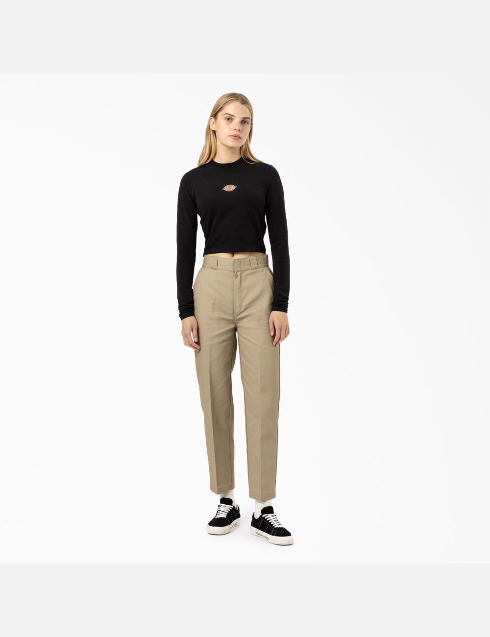 Black Dickies Maple Valley Long Sleeve T-Shirt Cropped Tops | 295KRWLJM