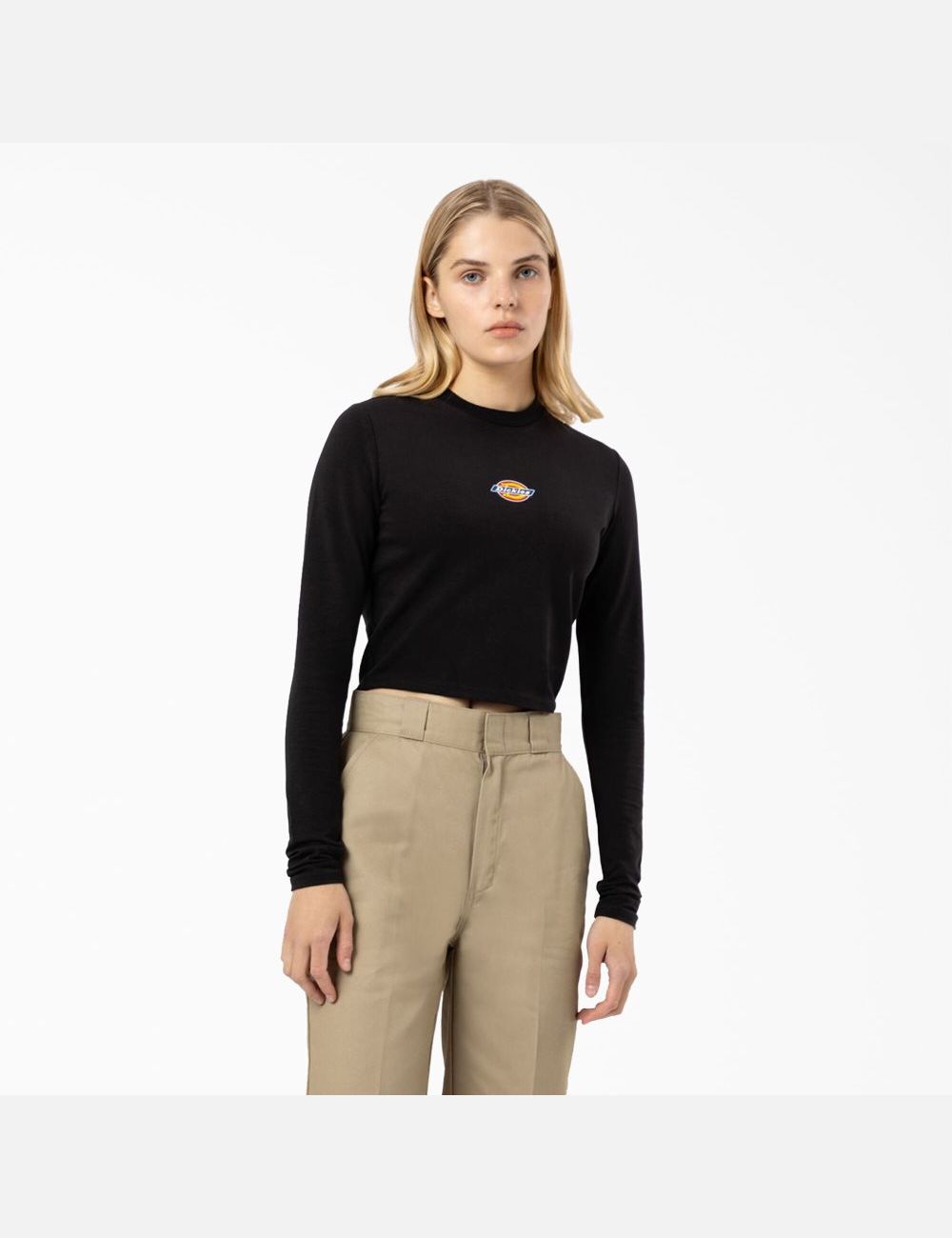 Black Dickies Maple Valley Long Sleeve T-Shirt Cropped Tops | 295KRWLJM