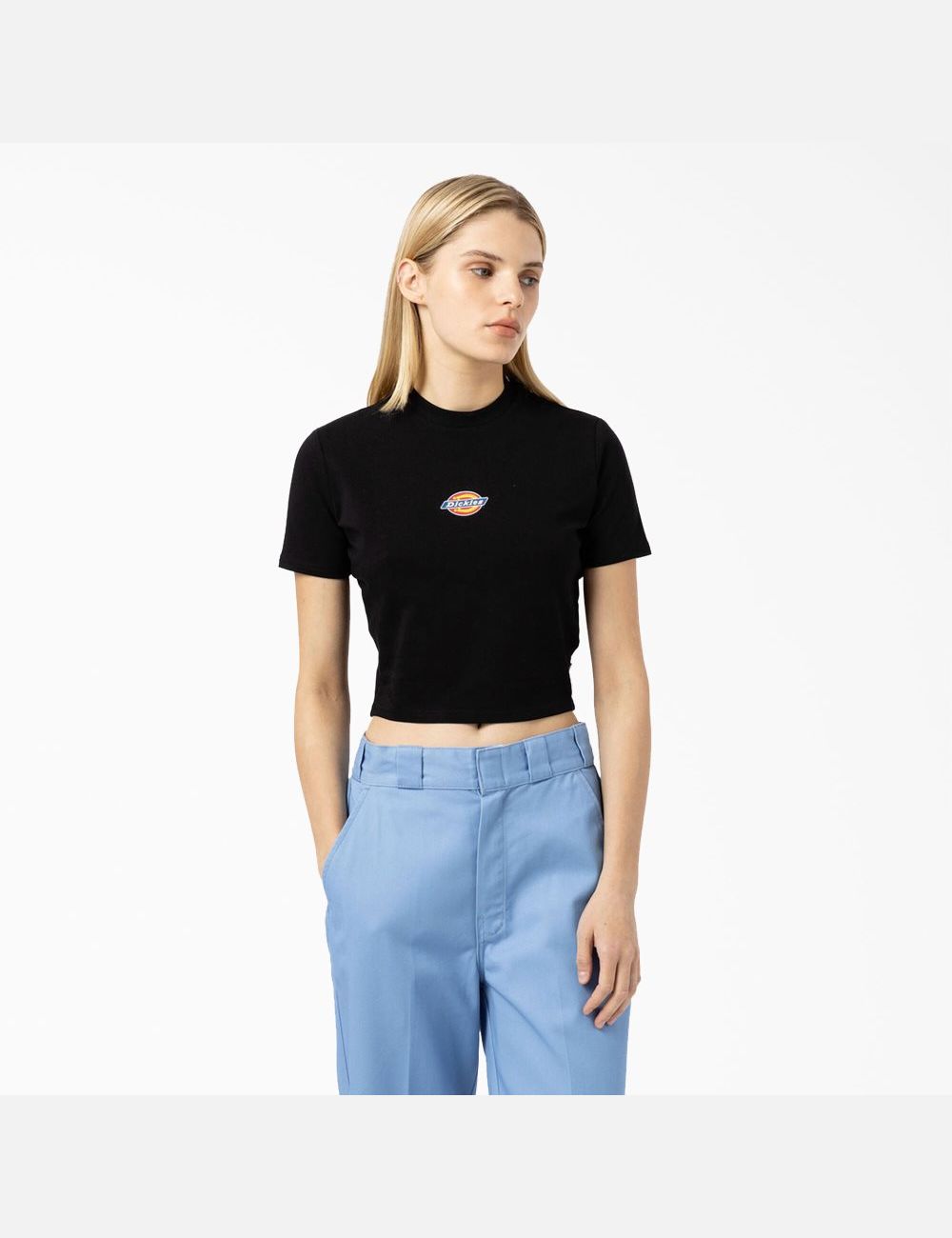 Black Dickies Maple Valley T-Shirt Cropped Tops | 237ZGFURE