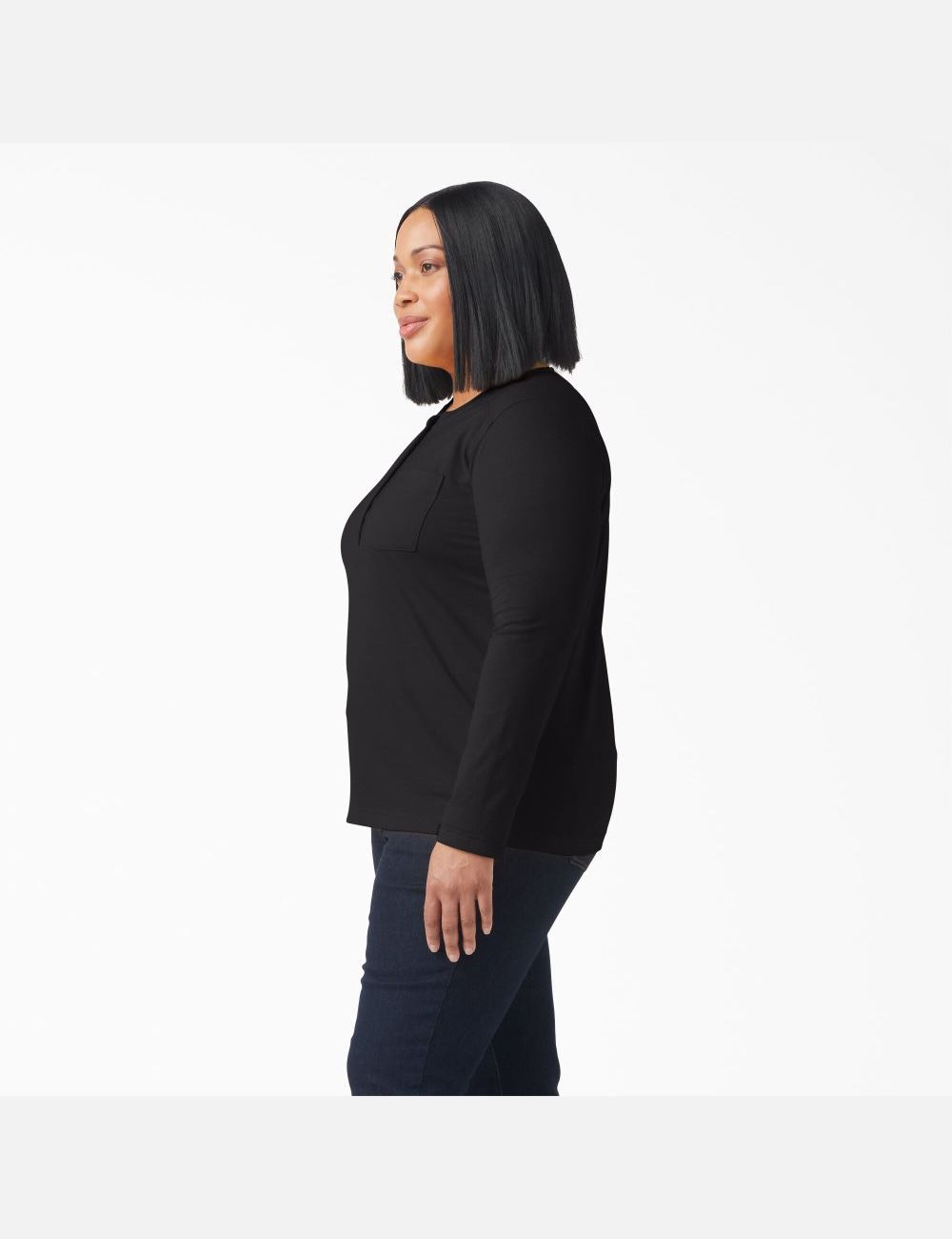 Black Dickies Plus Heavyweight Henley Long Sleeve T-Shirts | 840MNHXBI