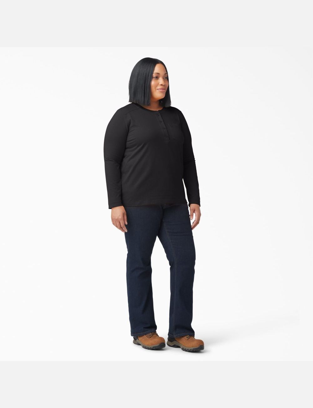 Black Dickies Plus Heavyweight Henley Long Sleeve T-Shirts | 840MNHXBI