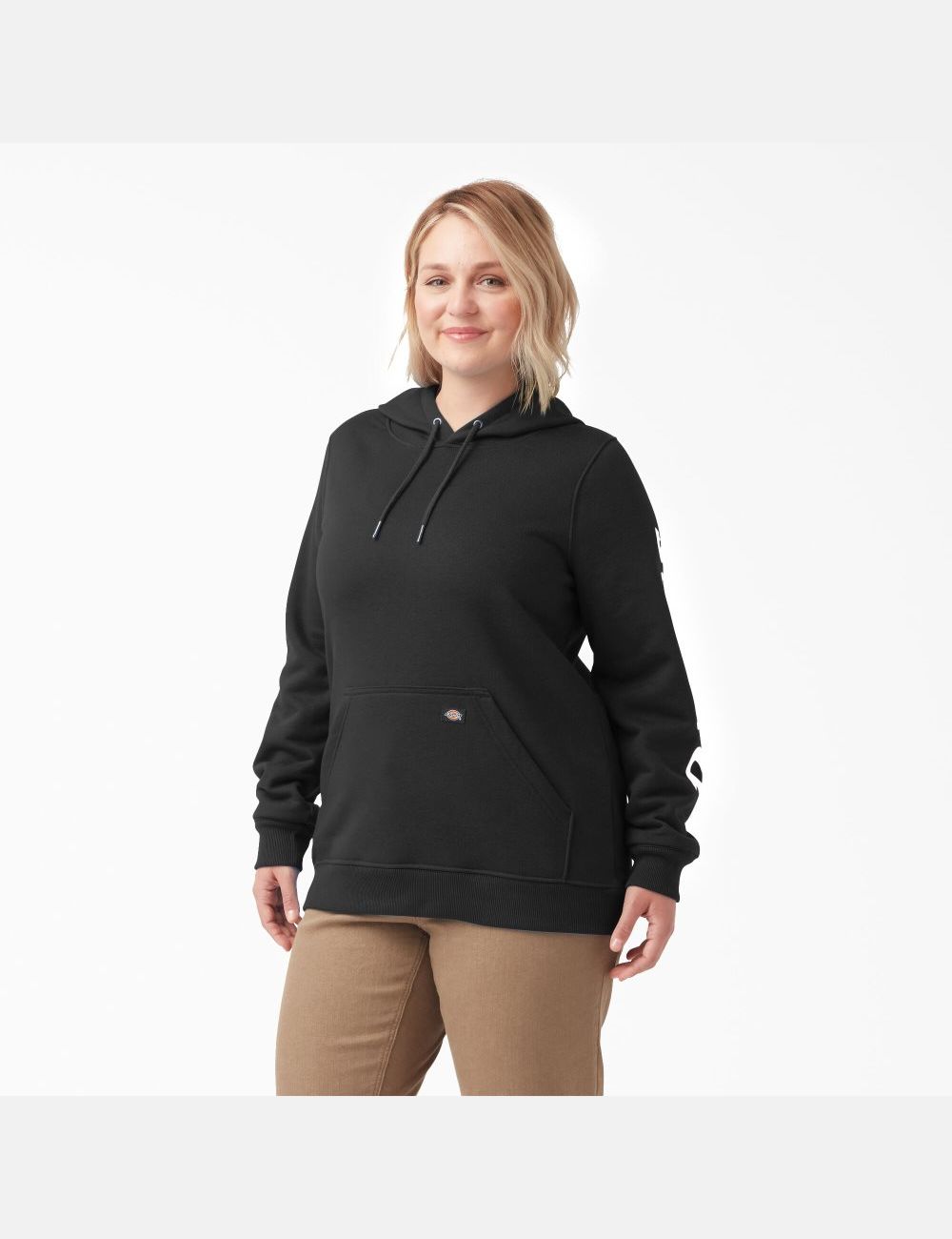 Black Dickies Plus Heavyweight Logo Sleeve Hoodies | 465MHRYTU