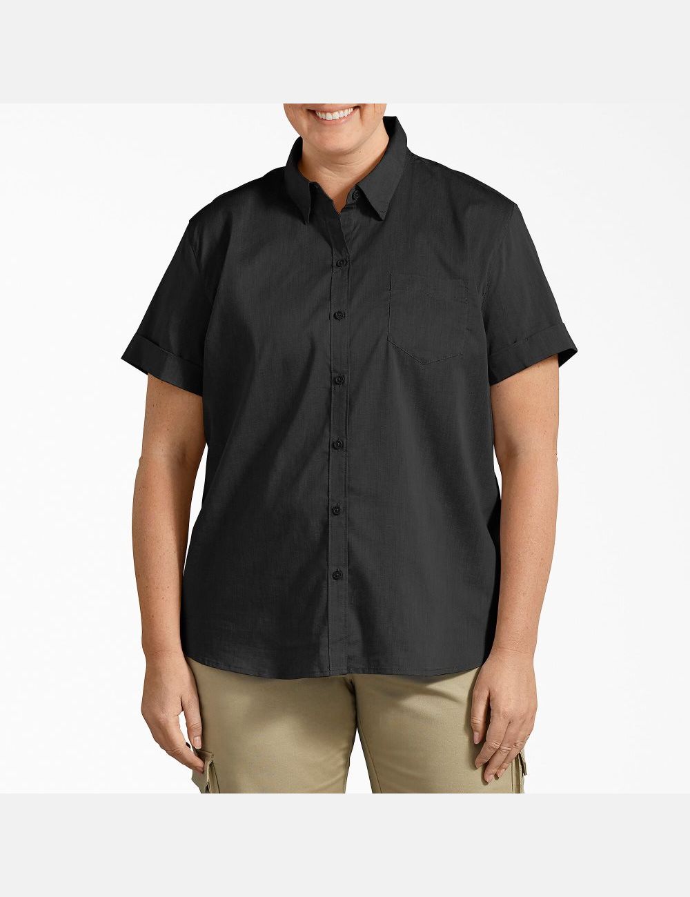 Black Dickies Plus Stretch Button-Up Shirt Button Up | 091OFBDHM