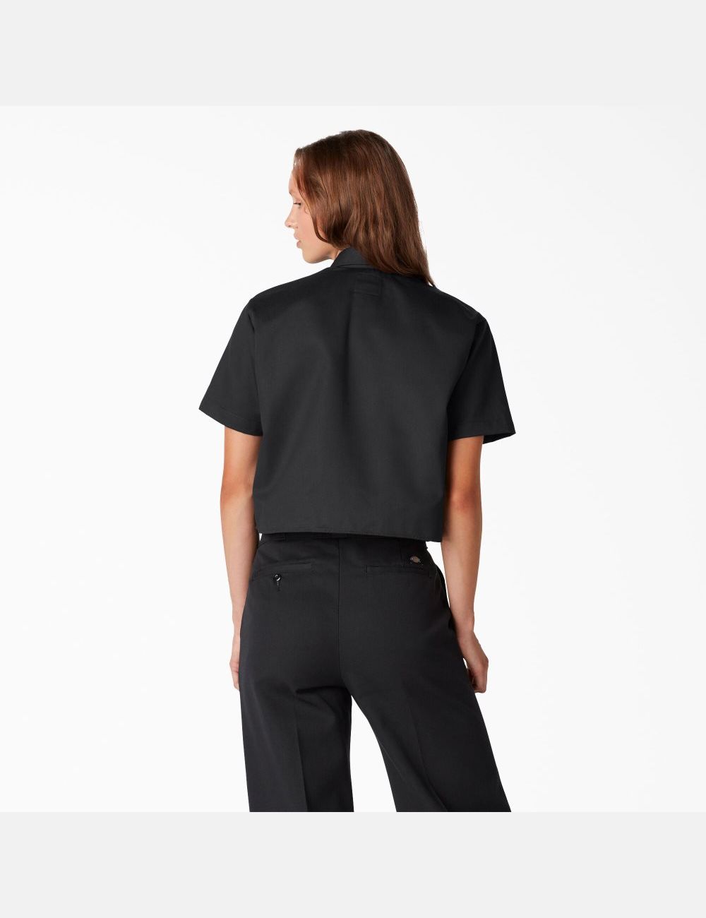 Black Dickies Relaxed Fit Work Shirt Cropped Tops | 610CFKHXN