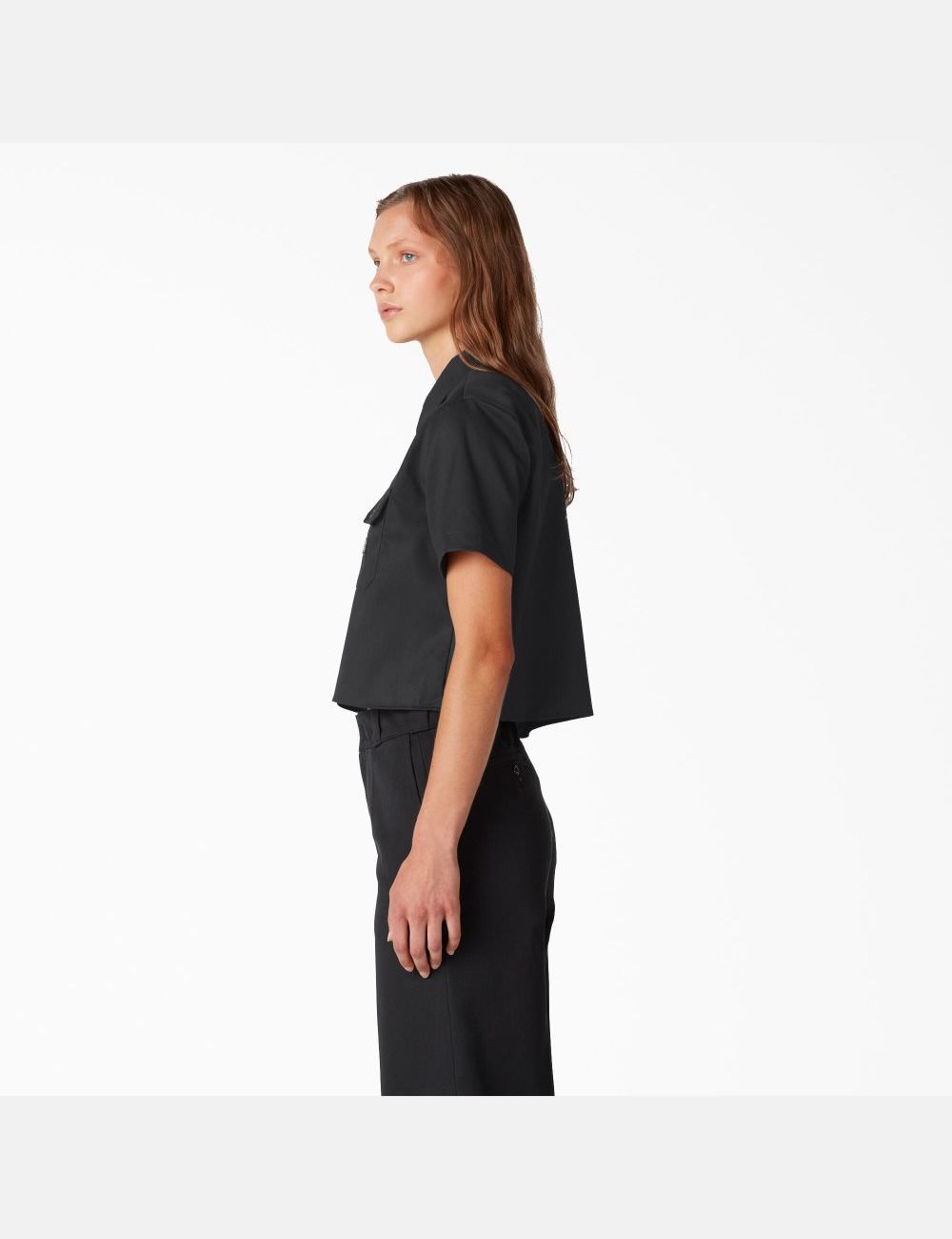 Black Dickies Relaxed Fit Work Shirt Cropped Tops | 610CFKHXN