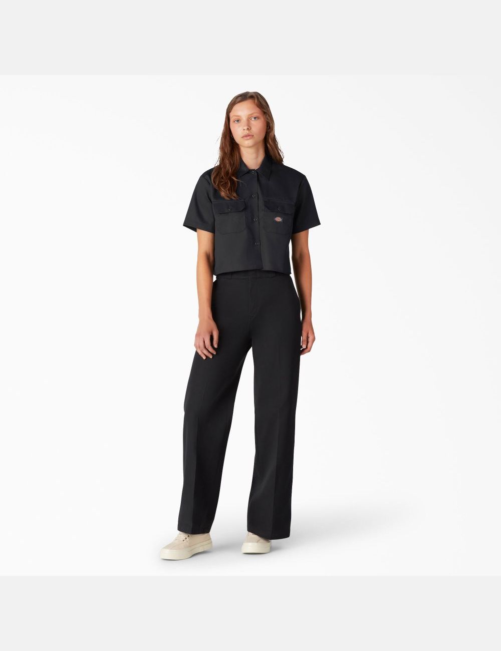 Black Dickies Relaxed Fit Work Shirt Cropped Tops | 610CFKHXN