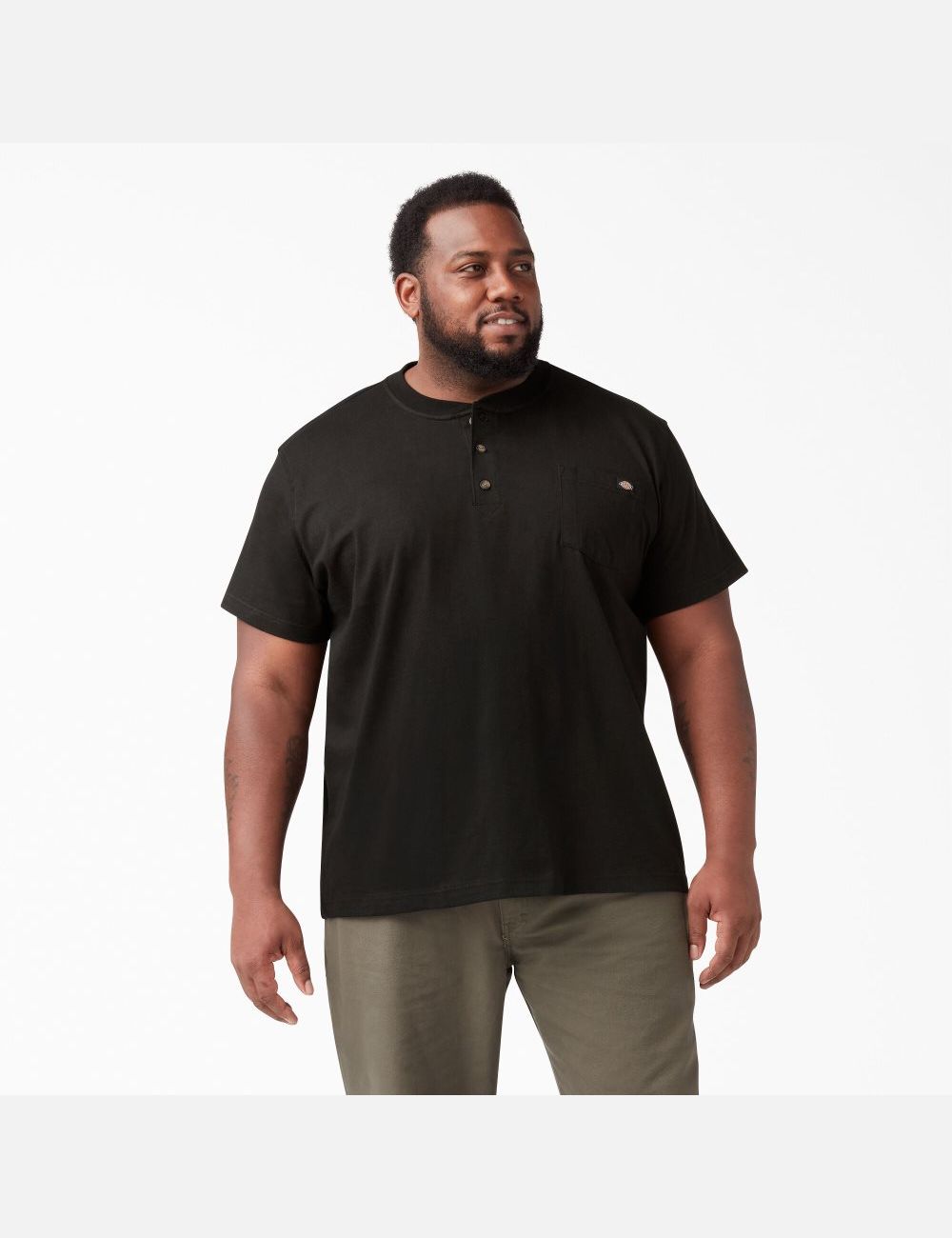 Black Dickies Short Sleeve Heavyweight Henley Shirts | 513TSFPAZ