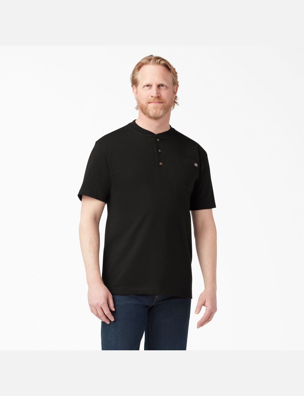 Black Dickies Short Sleeve Heavyweight Henley Shirts | 513TSFPAZ