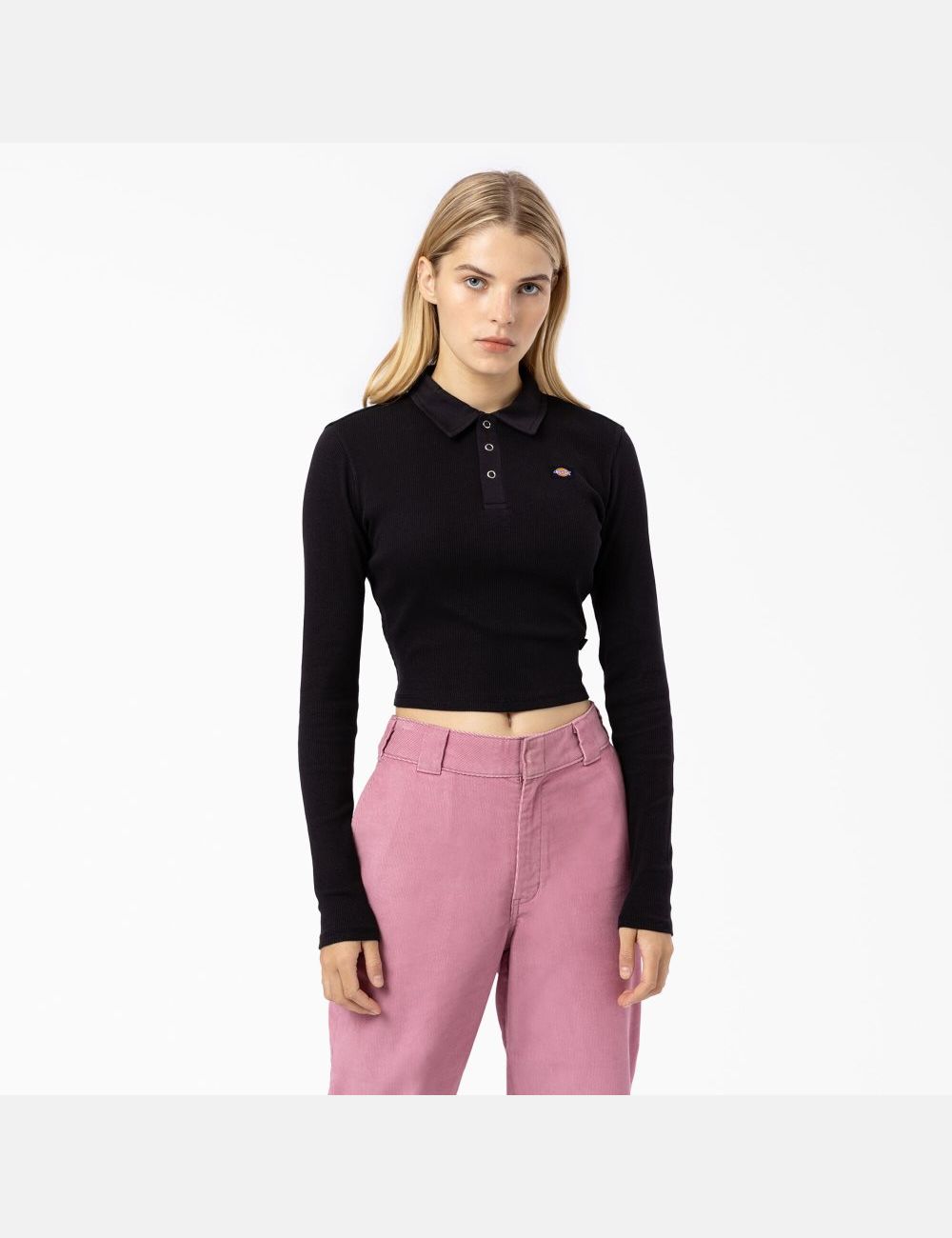 Black Dickies Tallasee Long Sleeve Polo Cropped Tops | 103MODELZ