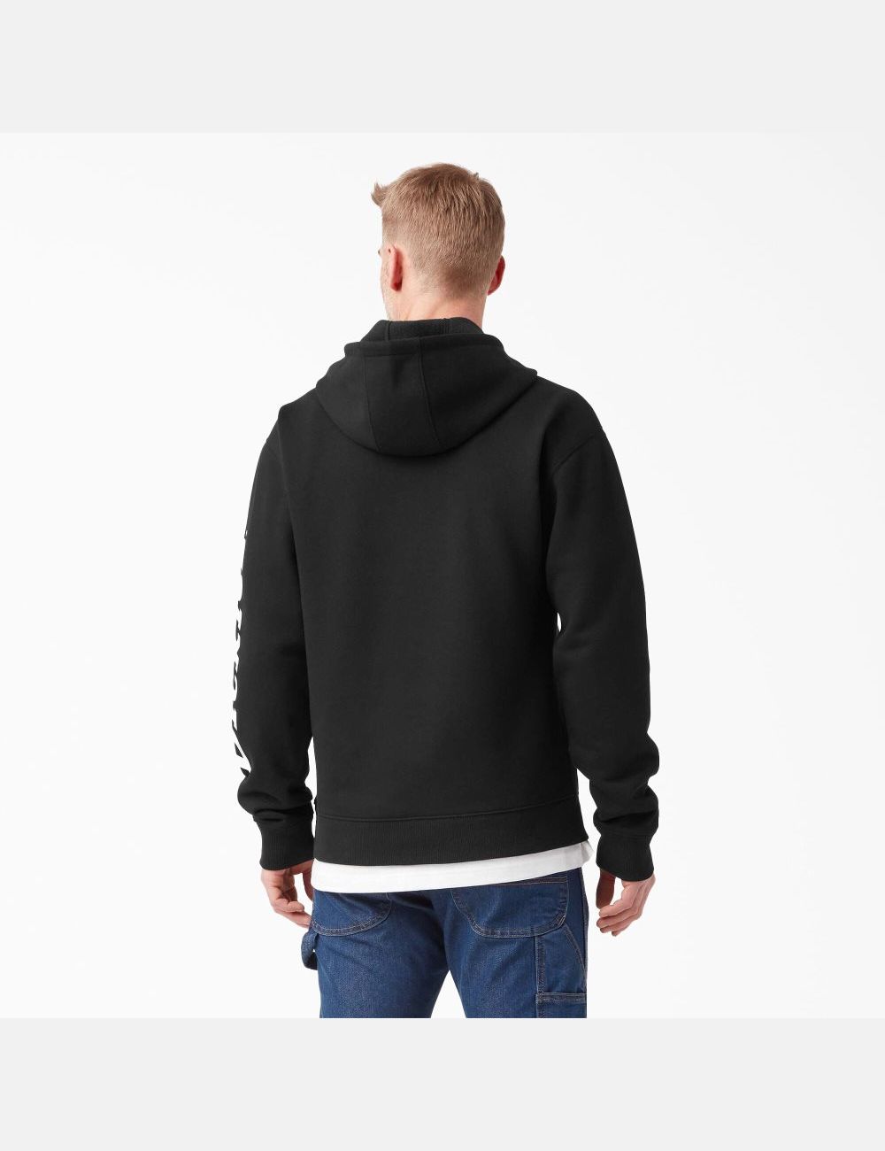 Black Dickies Water Repellent Logo Sleeve Hoodies | 764QYPKIM