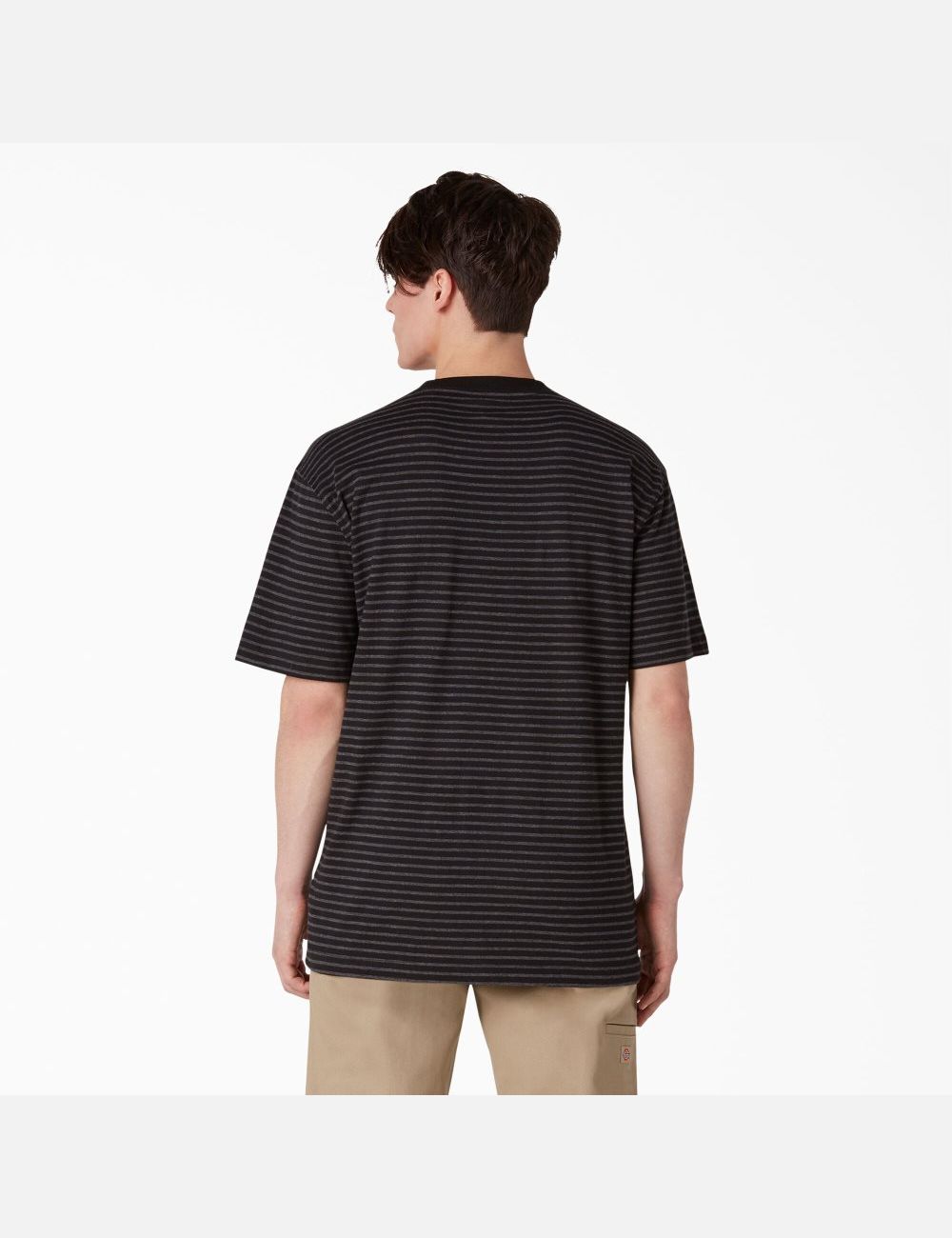 Black Heather Stripe Dickies Regular Fit Striped Pocket T-Shirts | 379HOABWD