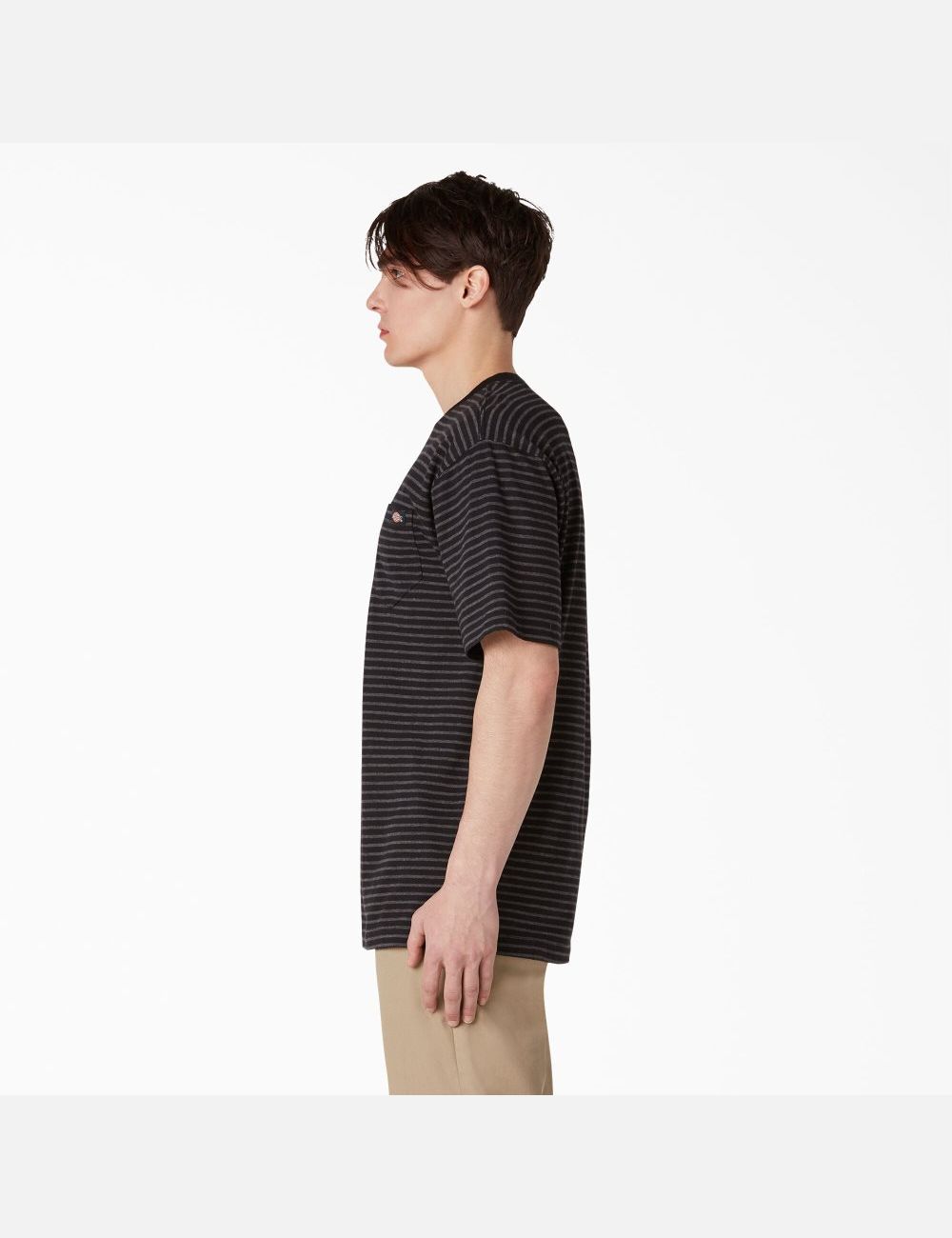 Black Heather Stripe Dickies Regular Fit Striped Pocket T-Shirts | 379HOABWD