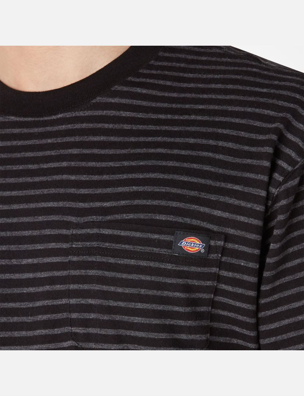 Black Heather Stripe Dickies Regular Fit Striped Pocket T-Shirts | 379HOABWD