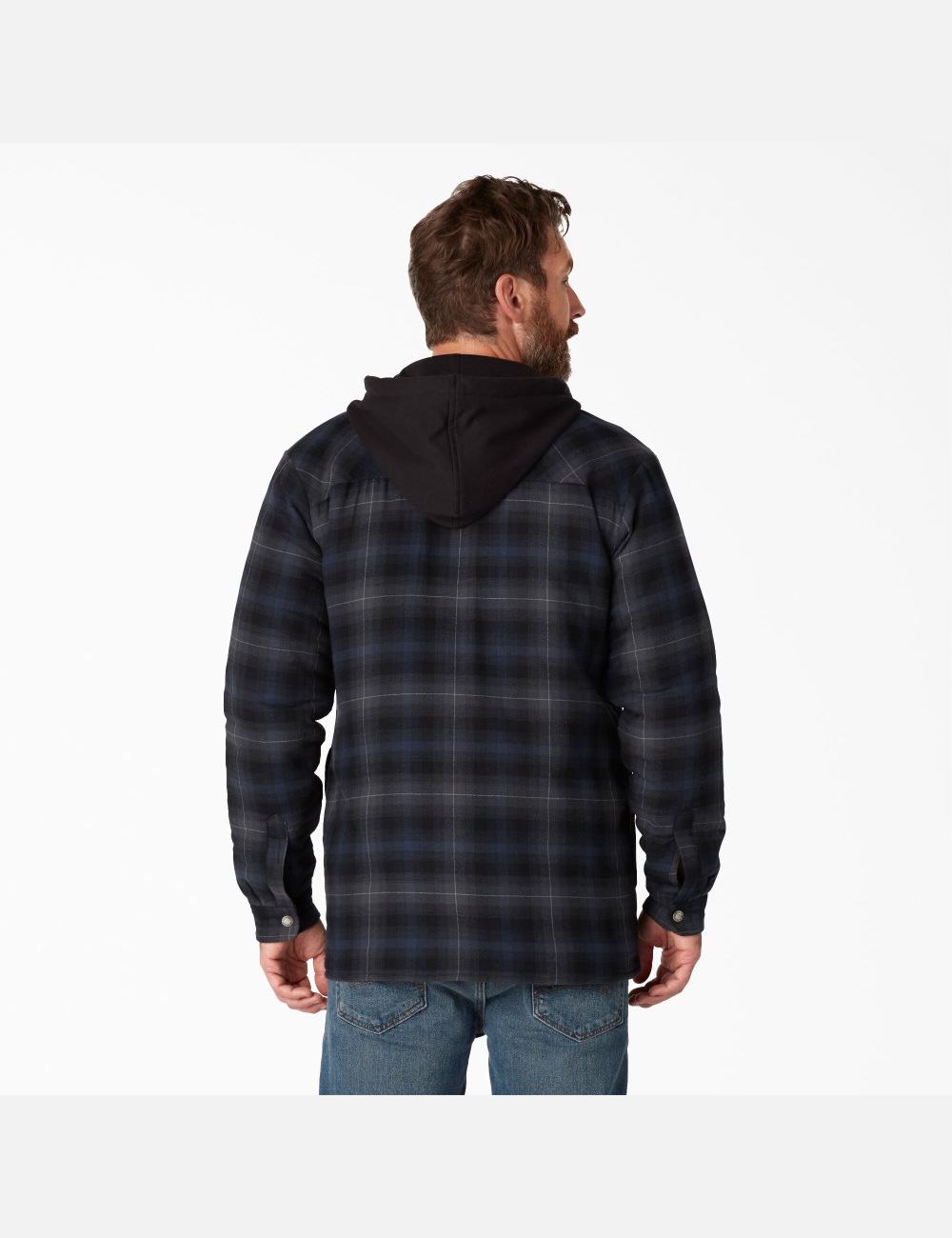 Black Ink Navy Ombre Plaid Dickies Hydroshield Flannel Coats & Jackets | 169FQKZGN