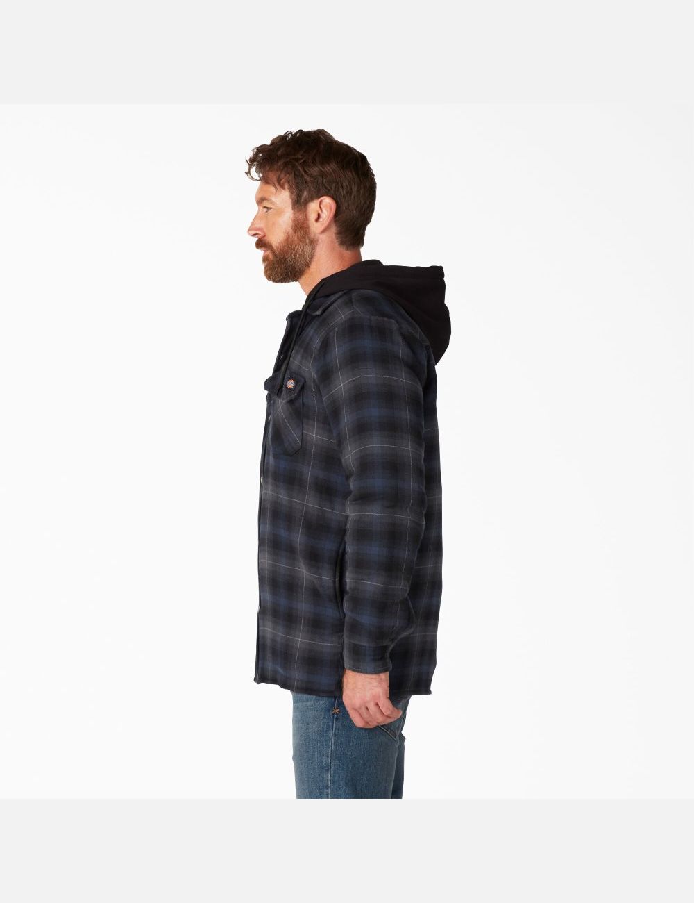 Black Ink Navy Ombre Plaid Dickies Hydroshield Flannel Coats & Jackets | 169FQKZGN