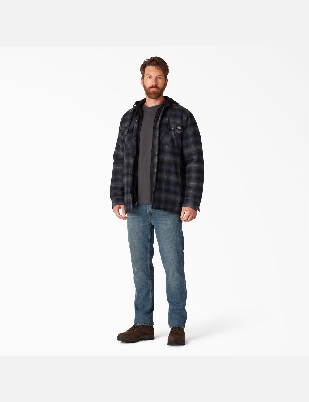 Black Ink Navy Ombre Plaid Dickies Hydroshield Flannel Coats & Jackets | 169FQKZGN