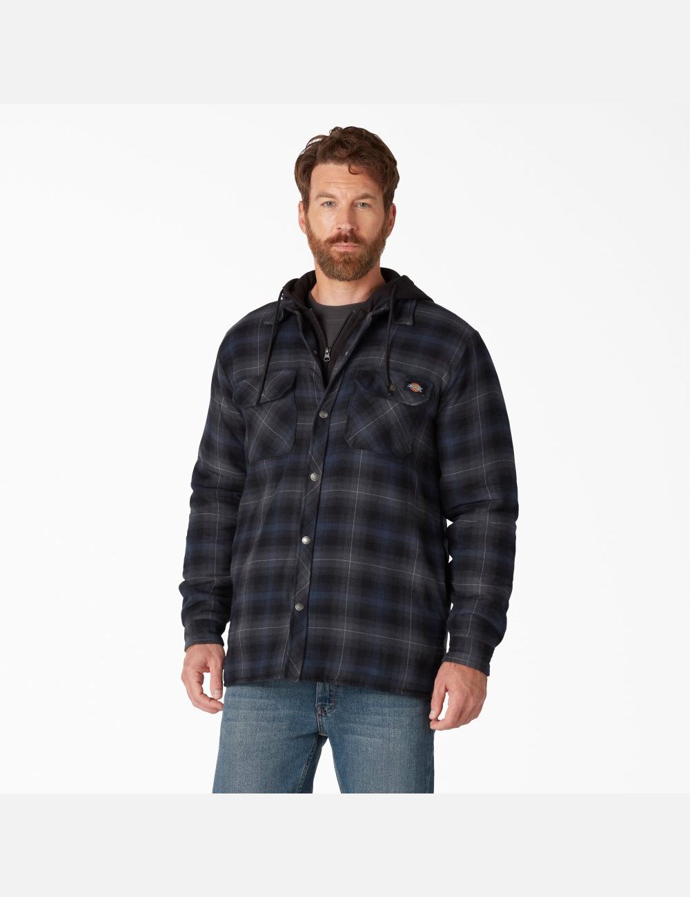 Black Ink Navy Ombre Plaid Dickies Hydroshield Flannel Coats & Jackets | 169FQKZGN