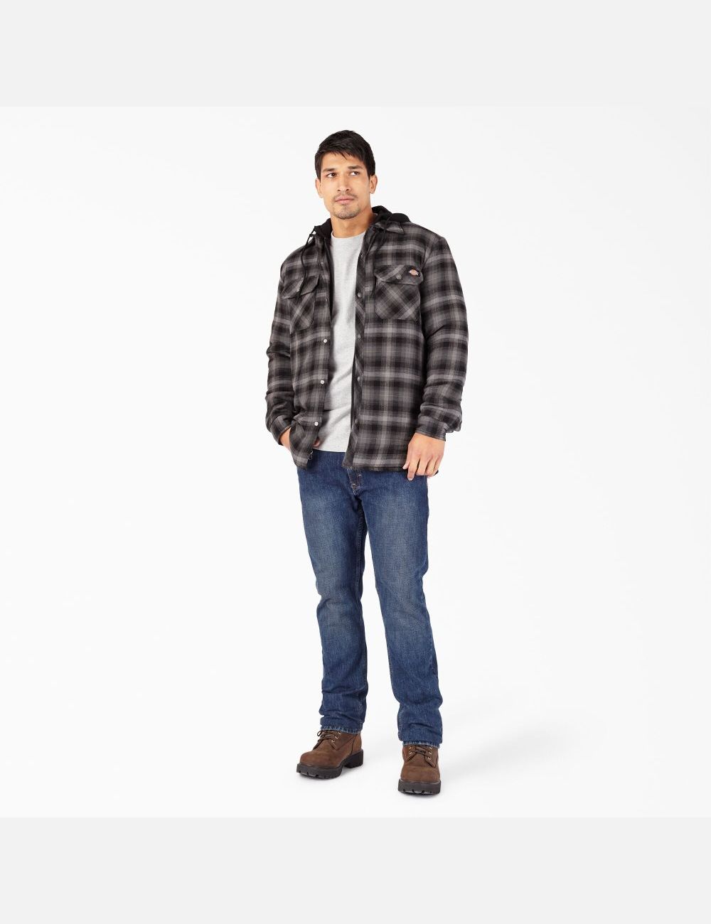 Black Ombre Plaid Dickies Hydroshield Flannel Coats & Jackets | 241YEOHSZ