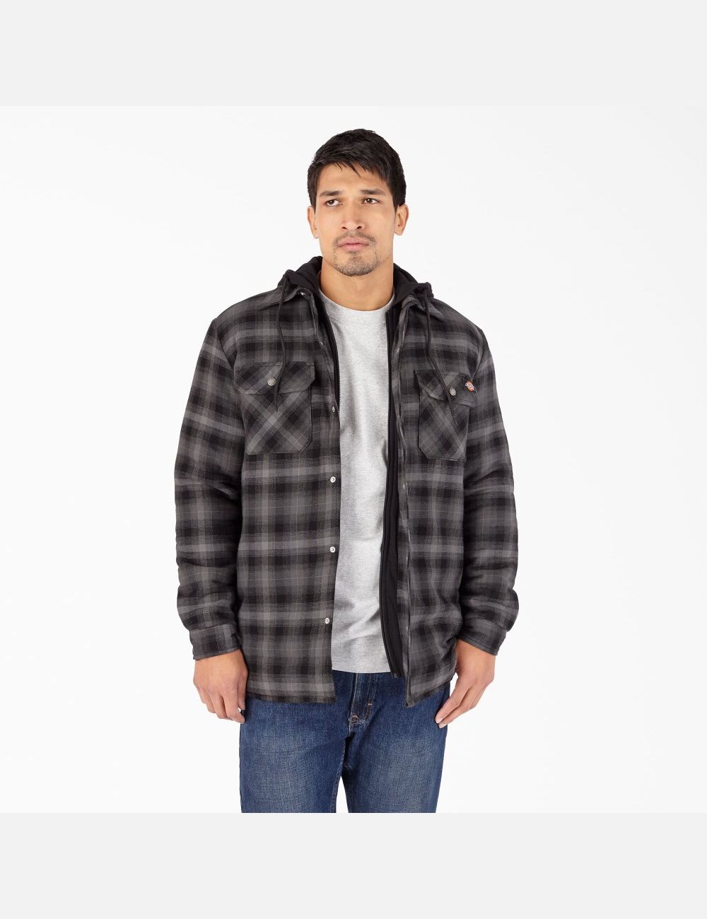 Black Ombre Plaid Dickies Hydroshield Flannel Coats & Jackets | 241YEOHSZ