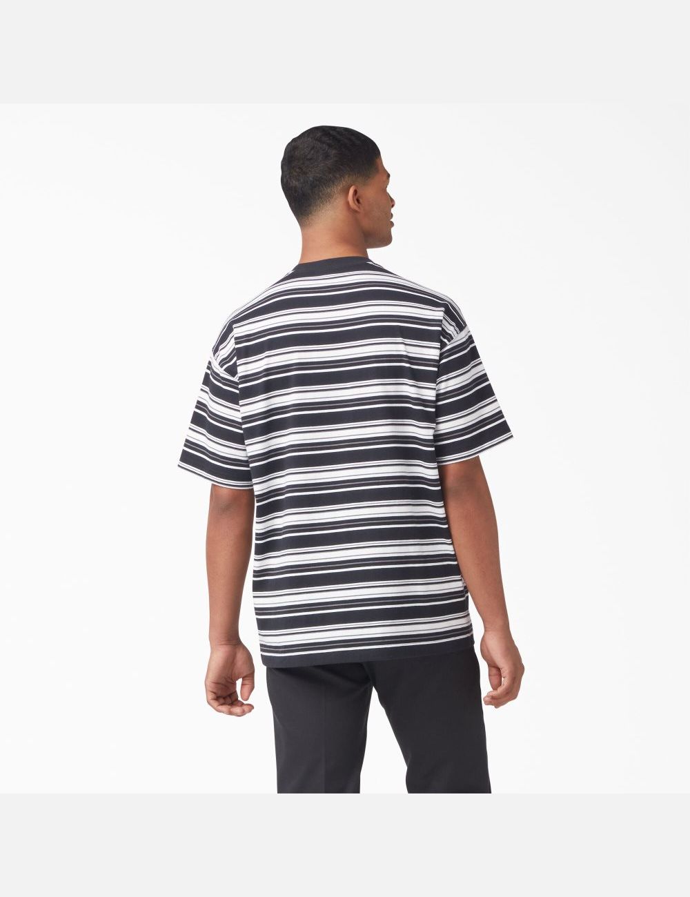 Black Variegated Stripe Dickies Relaxed Fit Striped Pocket T-Shirts | 923XNEVAT