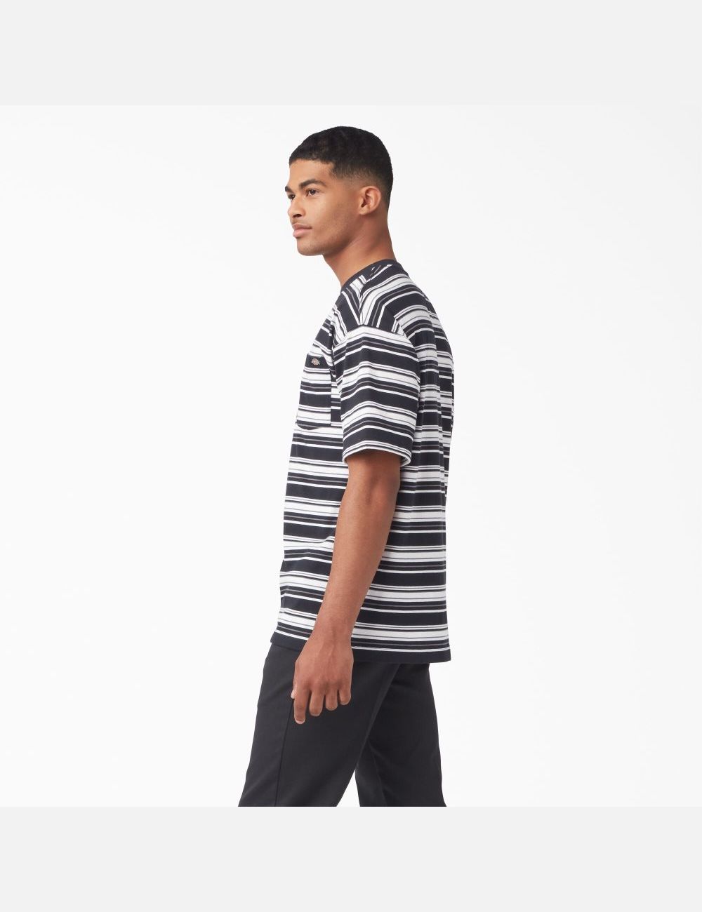 Black Variegated Stripe Dickies Relaxed Fit Striped Pocket T-Shirts | 923XNEVAT