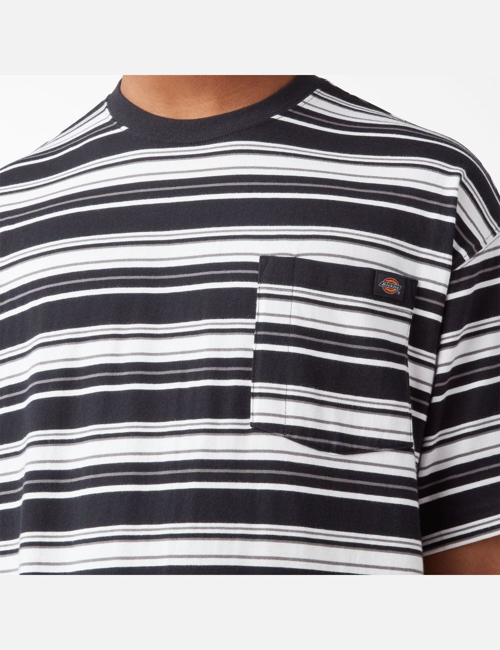 Black Variegated Stripe Dickies Relaxed Fit Striped Pocket T-Shirts | 923XNEVAT