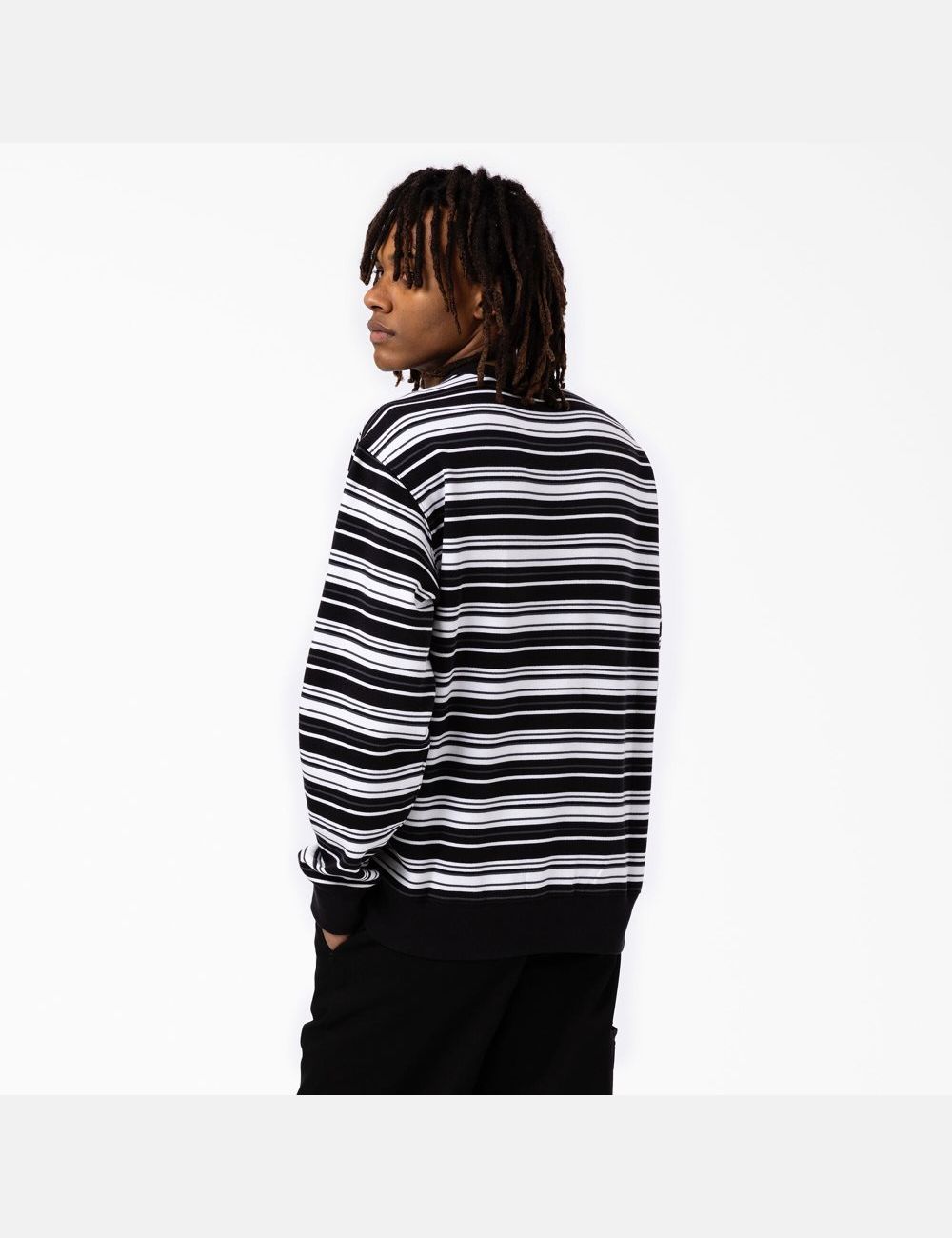 Black Variegated Stripe Dickies Westover Striped Crew Neck Sweatshirts | 249UZOPLT