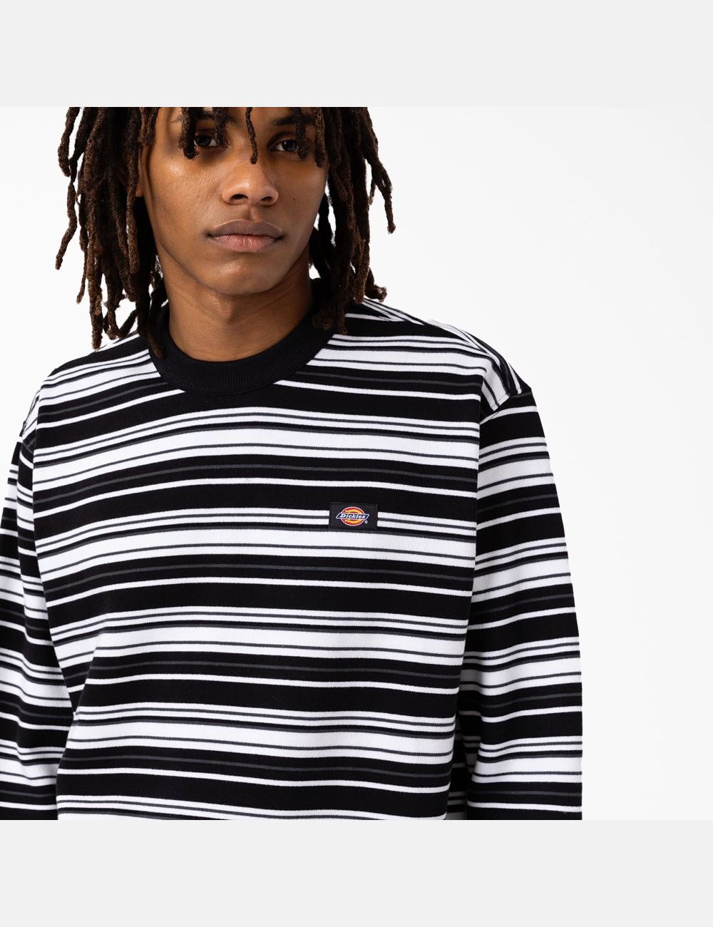 Black Variegated Stripe Dickies Westover Striped Crew Neck Sweatshirts | 249UZOPLT