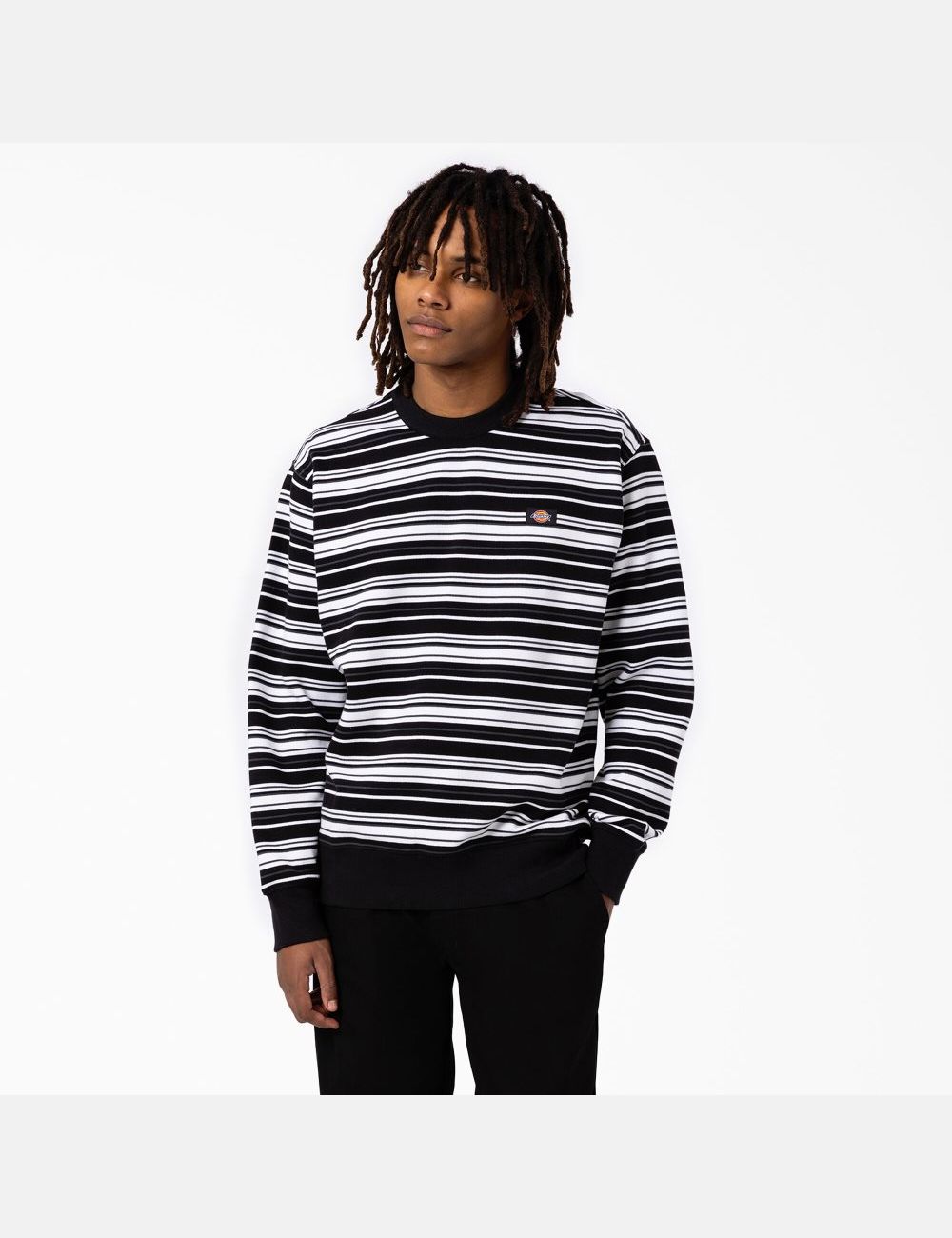 Black Variegated Stripe Dickies Westover Striped Crew Neck Sweatshirts | 249UZOPLT