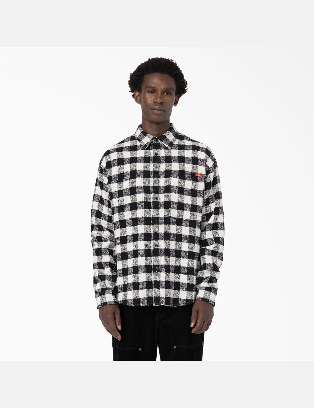 Black White Plaid Dickies Opening Ceremony Tweed Shirt Button Up | 206YVKUFG