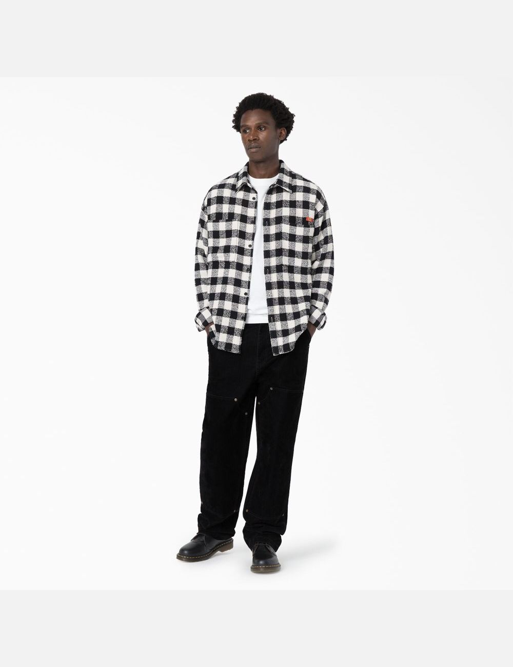 Black White Plaid Dickies Opening Ceremony Tweed Shirt Button Up | 206YVKUFG